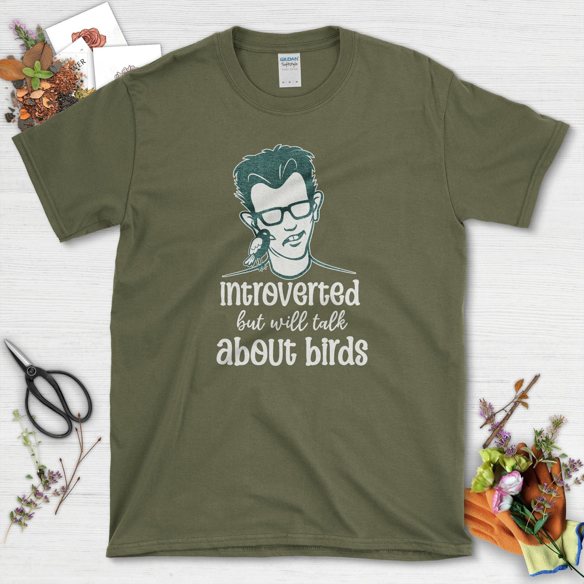 Introverted Talk About Birds T-Shirt Military Green / S Physical Item