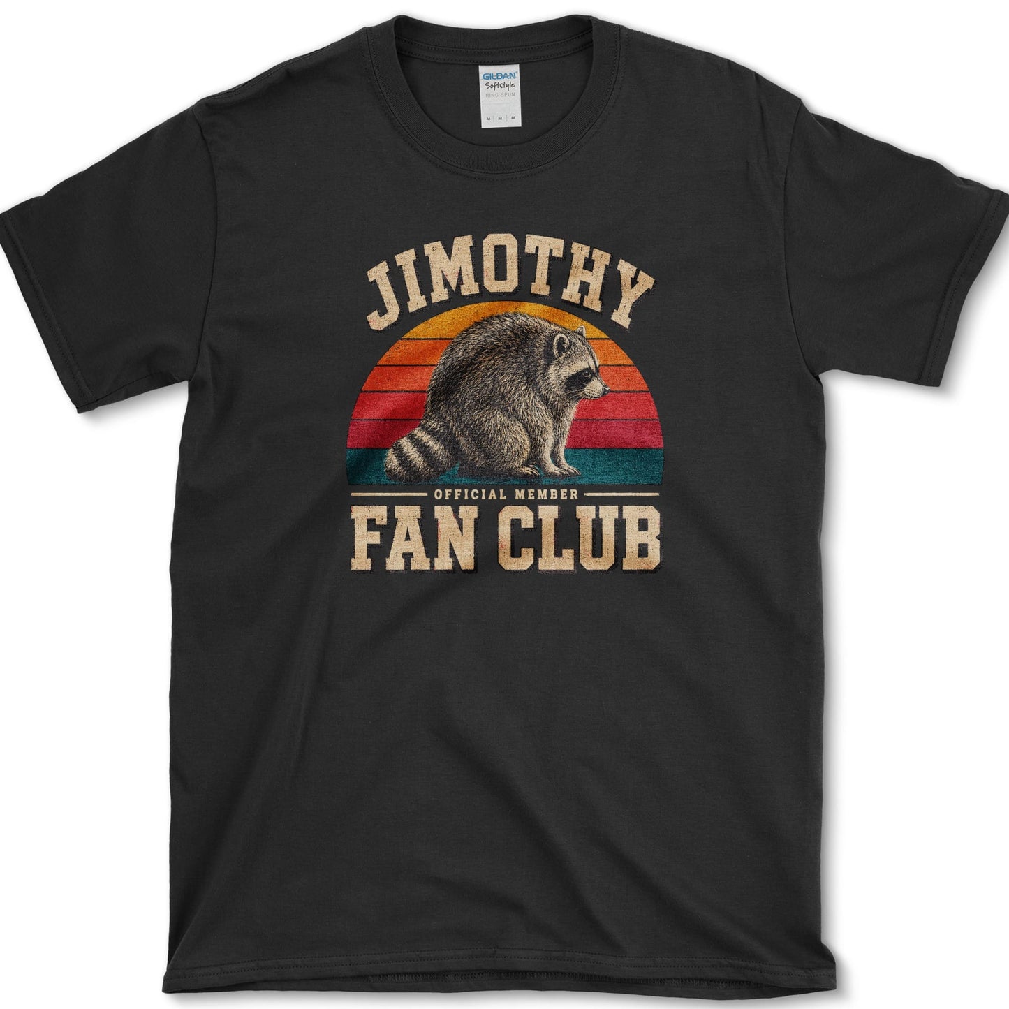 Jimothy Fan Club artwork featuring raccoon and raccoon fan club on a t-shirt