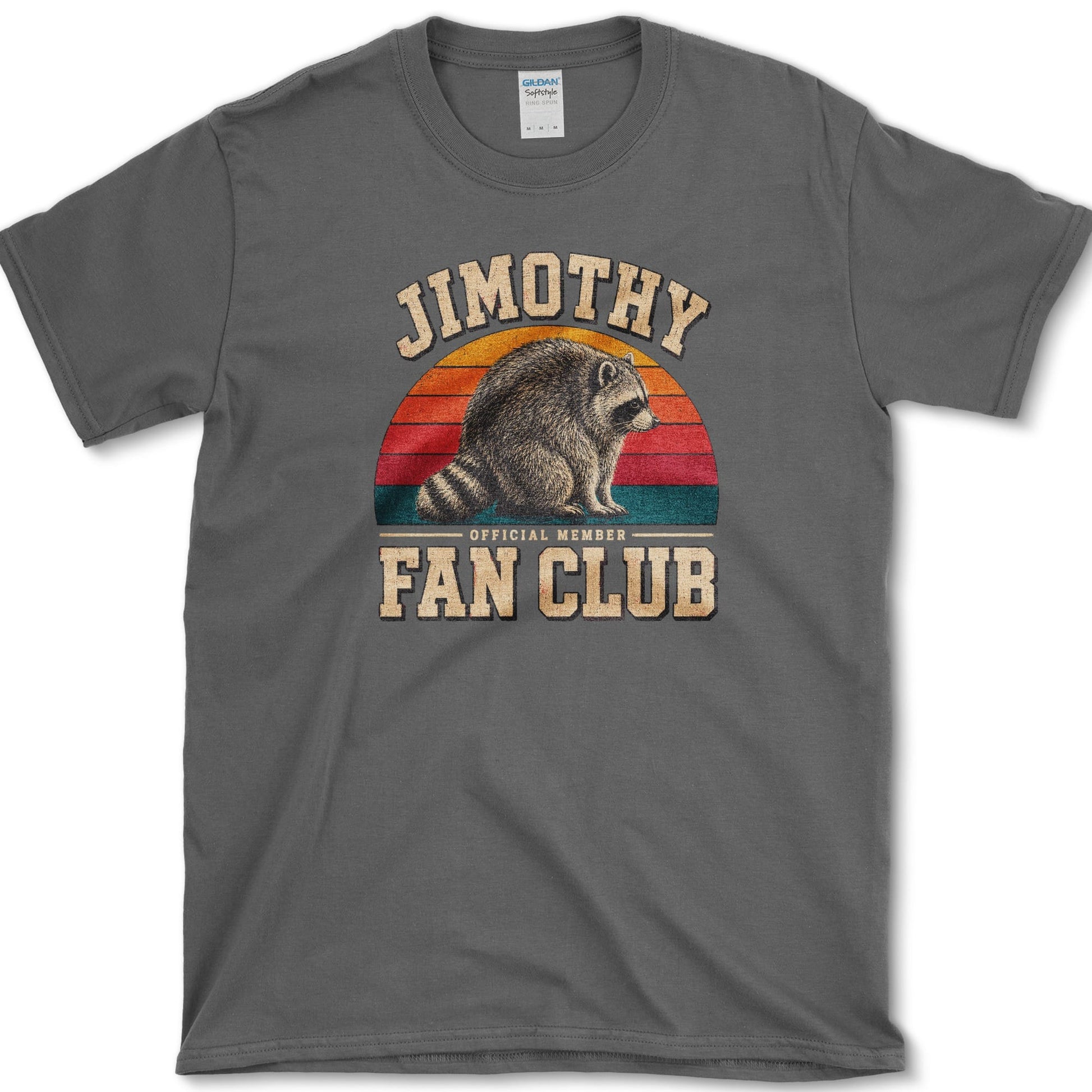 Jimothy Fan Club artwork featuring raccoon and raccoon fan club on a t-shirt
