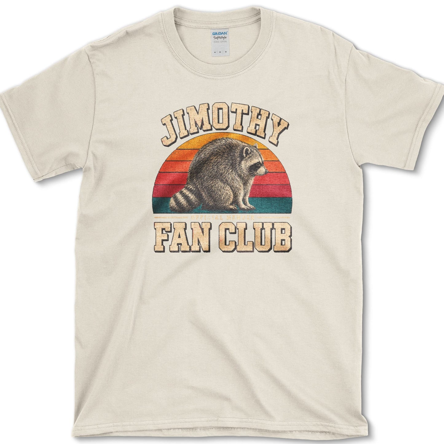 Jimothy Fan Club artwork featuring raccoon and raccoon fan club on a t-shirt