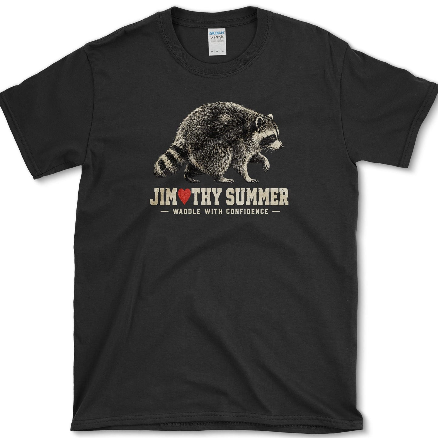Jimothy Summer artwork featuring raccoon on a t-shirt