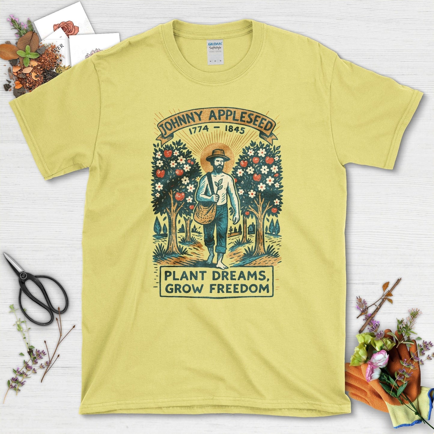 Johnny Appleseed T-Shirt T-Shirts / S / Cornsilk Physical Item