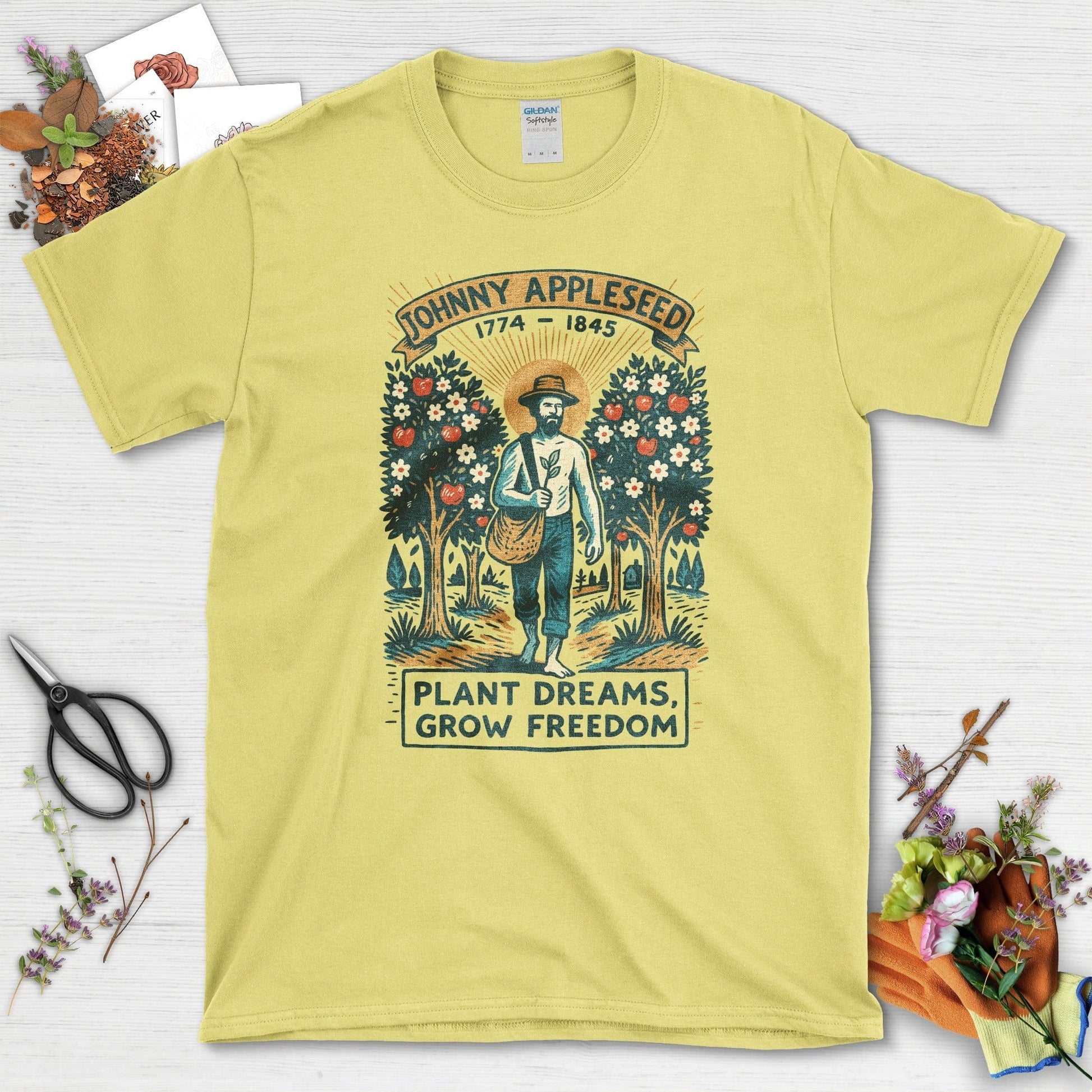 Johnny Appleseed T-Shirt T-Shirts / S / Cornsilk Physical Item