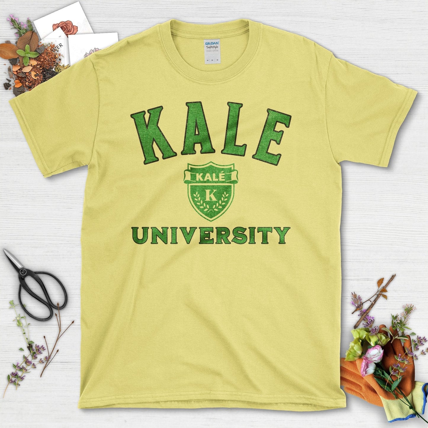 Kale University Logo Graphic Green Print T-Shirt Cornsilk / S T-Shirt