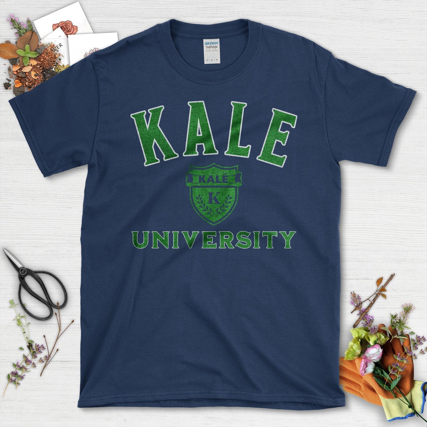 Kale University Logo Graphic Green Print T-Shirt Navy / S T-Shirt