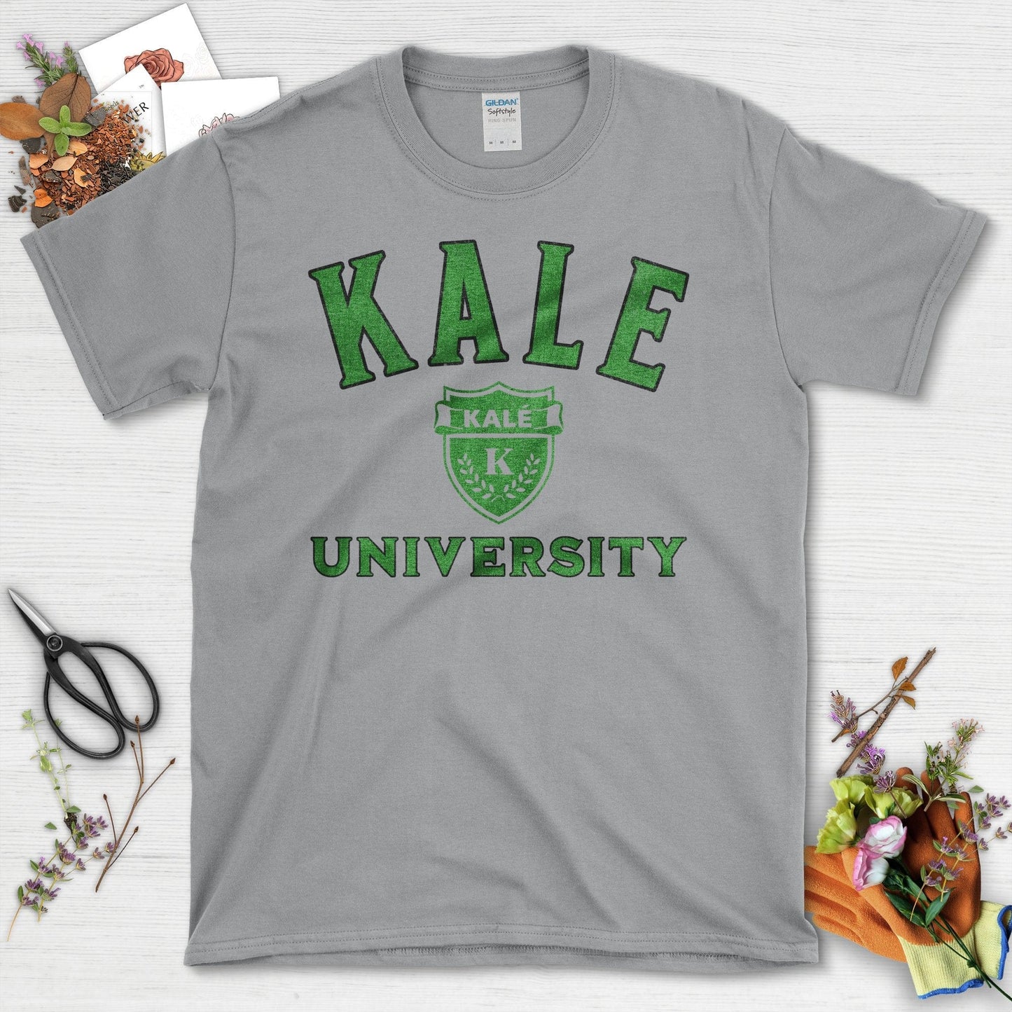 Kale University Logo Graphic Green Print T-Shirt Sport Grey / S T-Shirt