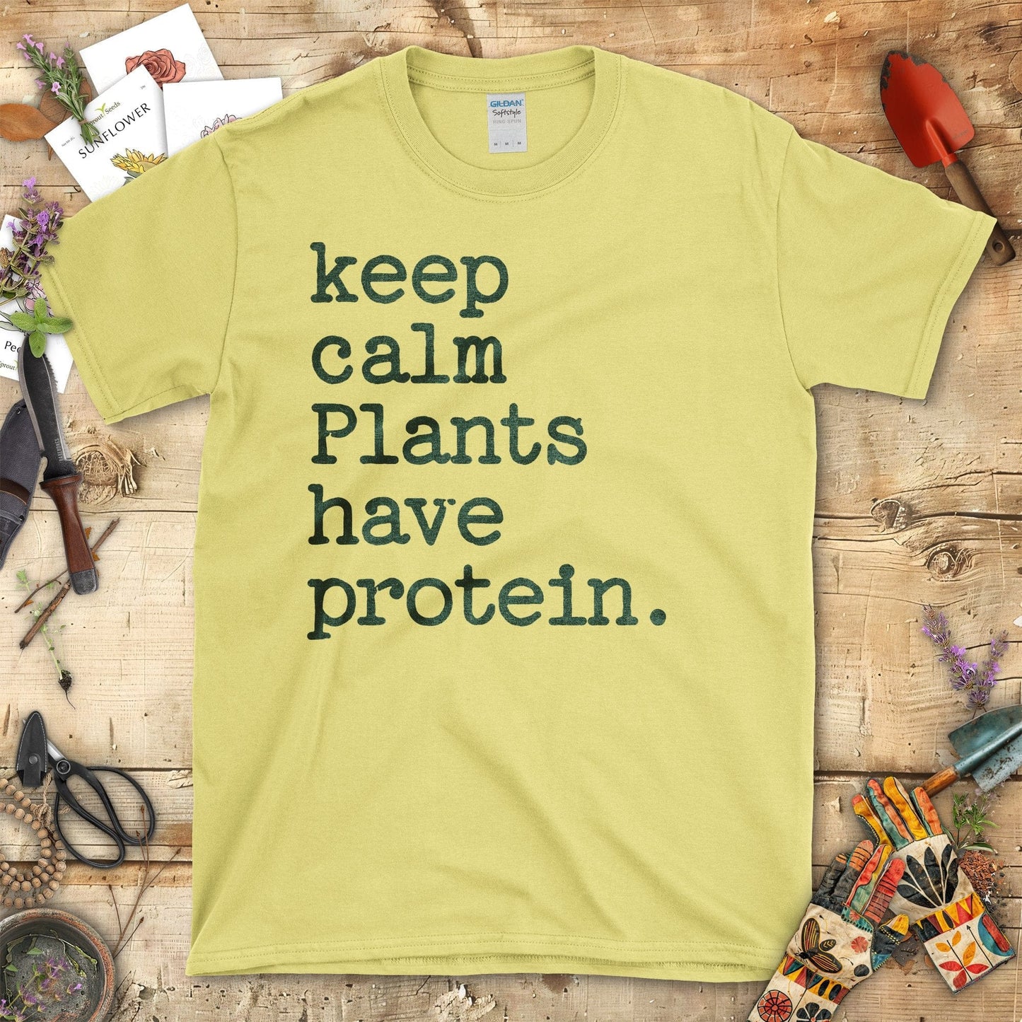 Keep Calm Plants Have Protein Motivational T-Shirt Cornsilk / S T-Shirt