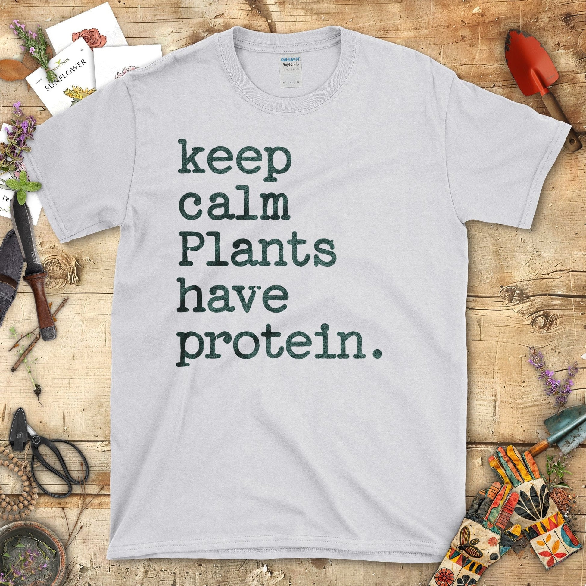 Keep Calm Plants Have Protein Motivational T-Shirt Sport Grey / S T-Shirt