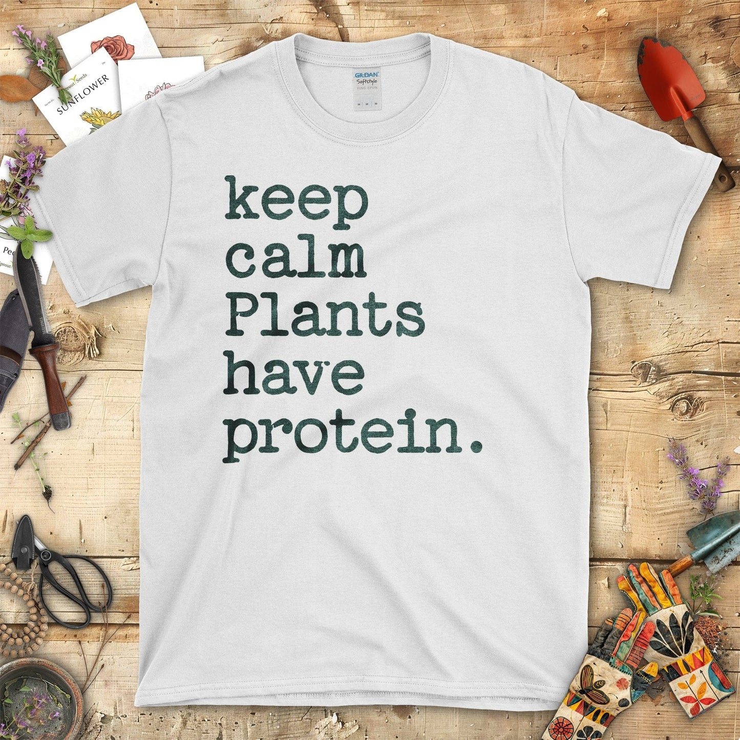 Keep Calm Plants Have Protein Motivational T-Shirt White / S T-Shirt