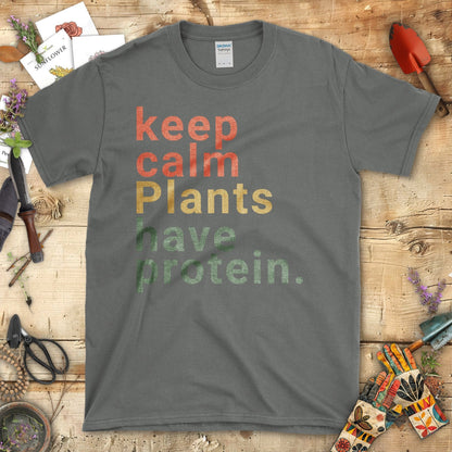 Keep Calm Plants Have Protein Printed T-Shirt Charcoal / S T-Shirt