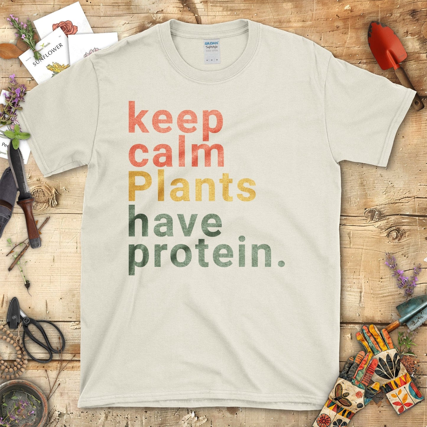 Keep Calm Plants Have Protein Printed T-Shirt Natural / S T-Shirt