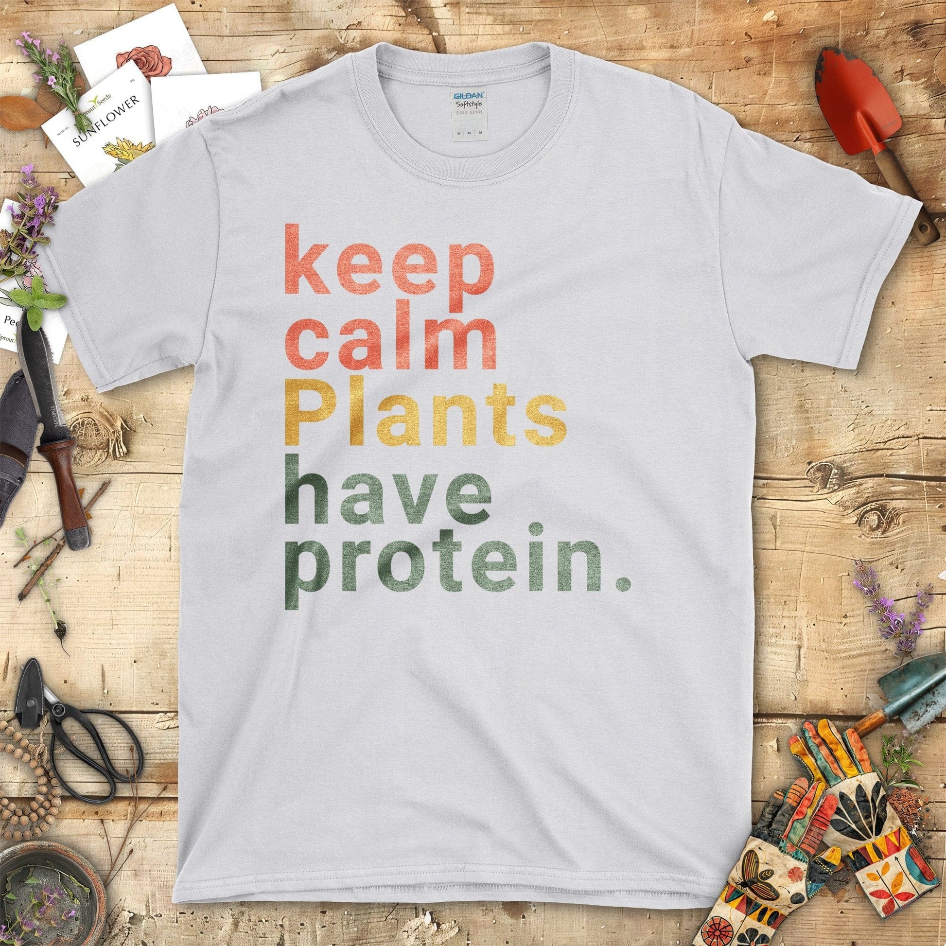 Keep Calm Plants Have Protein Printed T-Shirt Sport Grey / S T-Shirt