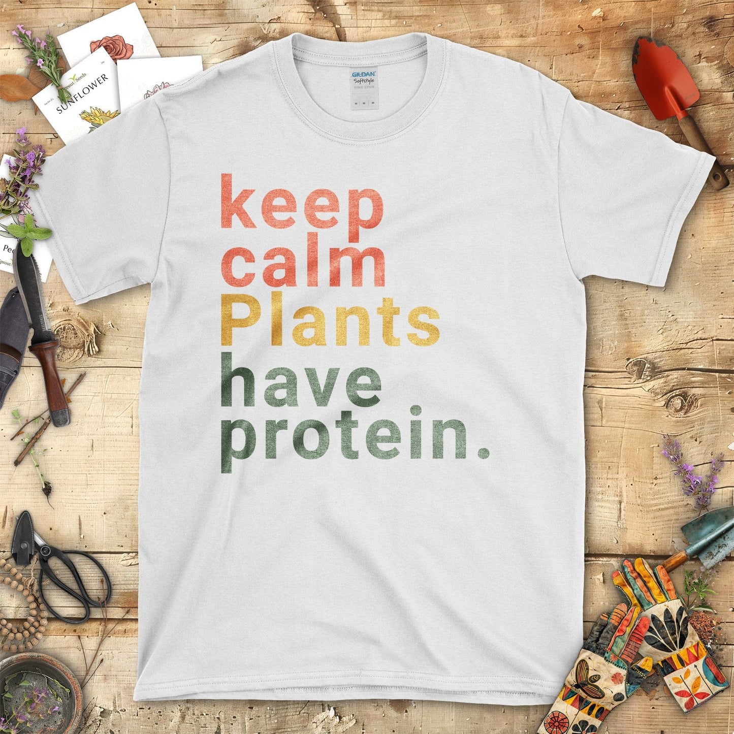 Keep Calm Plants Have Protein Printed T-Shirt White / S T-Shirt