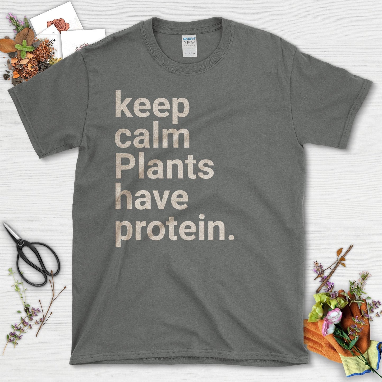 Keep Calm Plants Have Protein Statement T-Shirt Charcoal / S T-Shirt