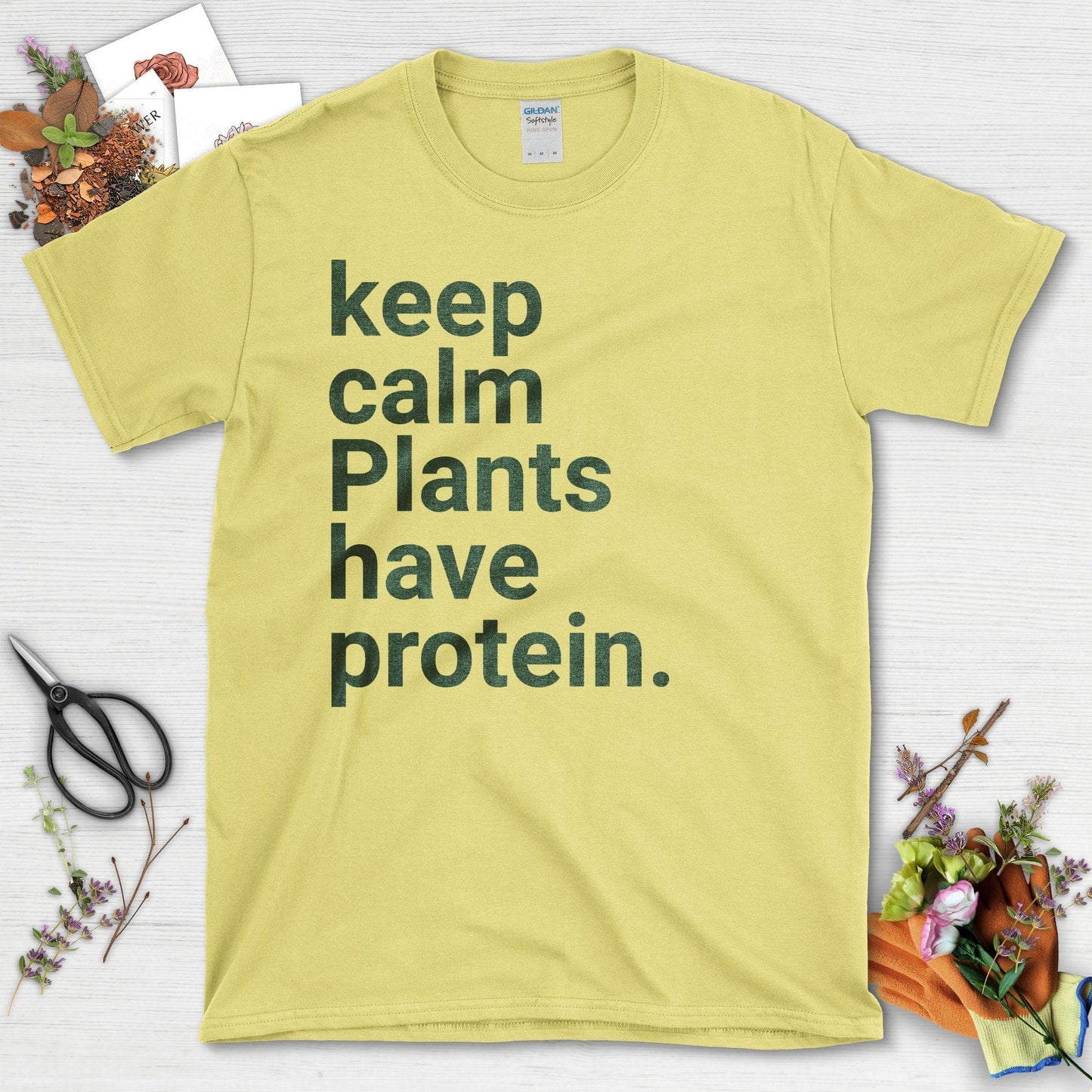 Keep Calm Plants Have Protein Statement T-Shirt Cornsilk / S T-Shirt