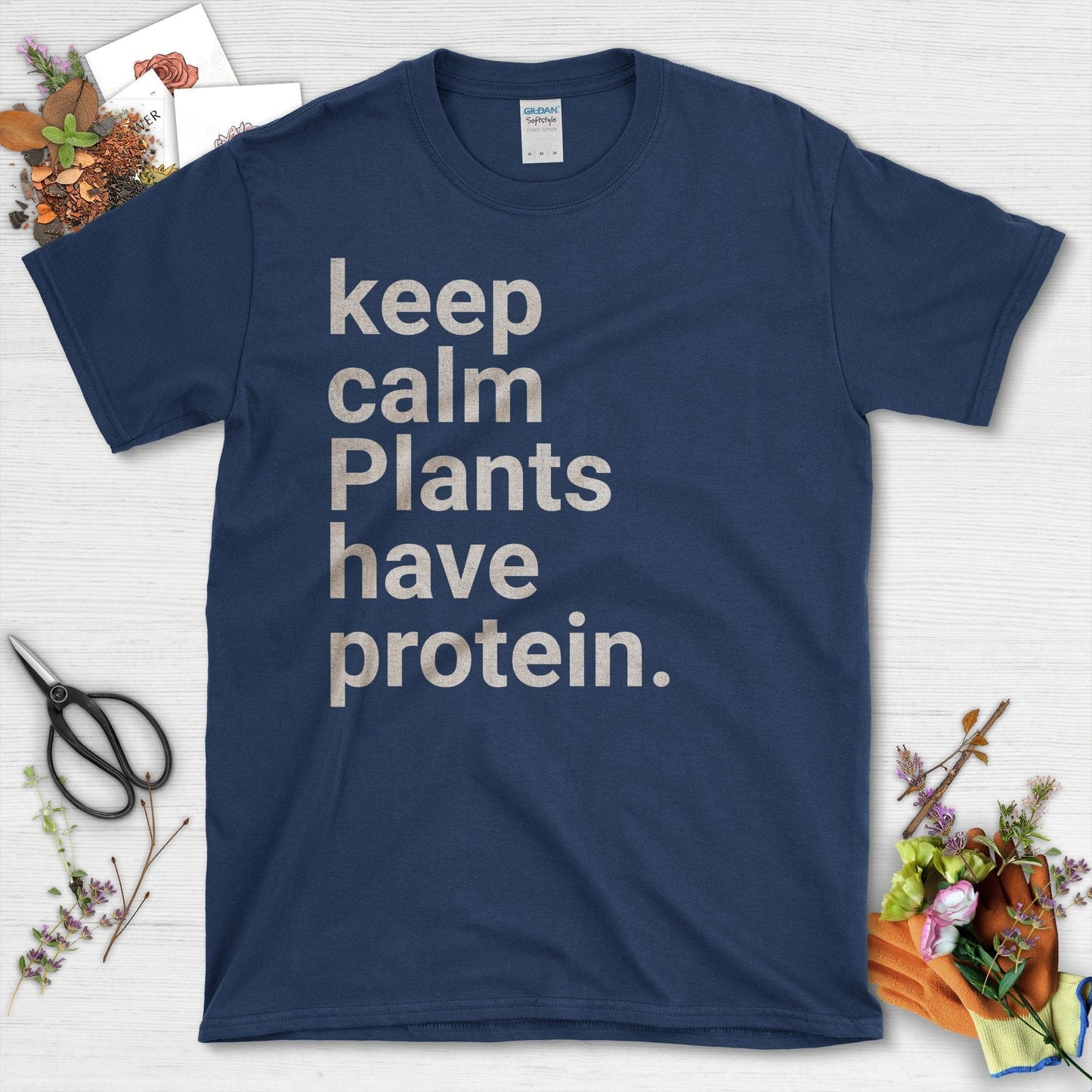 Keep Calm Plants Have Protein Statement T-Shirt Navy / S T-Shirt