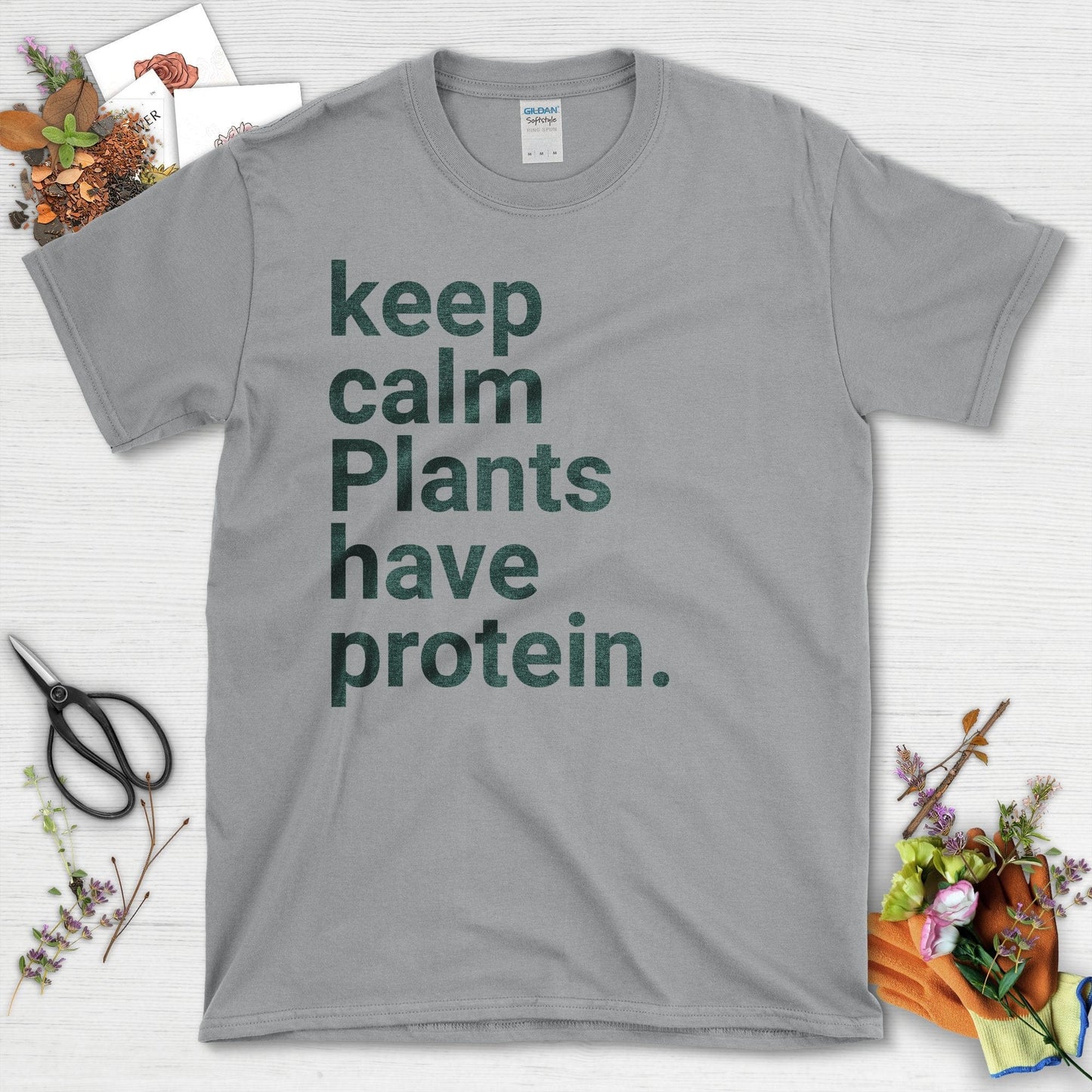 Keep Calm Plants Have Protein Statement T-Shirt Sport Grey / S T-Shirt