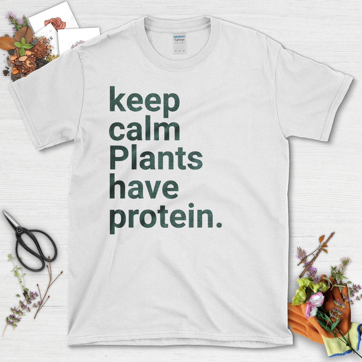 Keep Calm Plants Have Protein Statement T-Shirt White / S T-Shirt