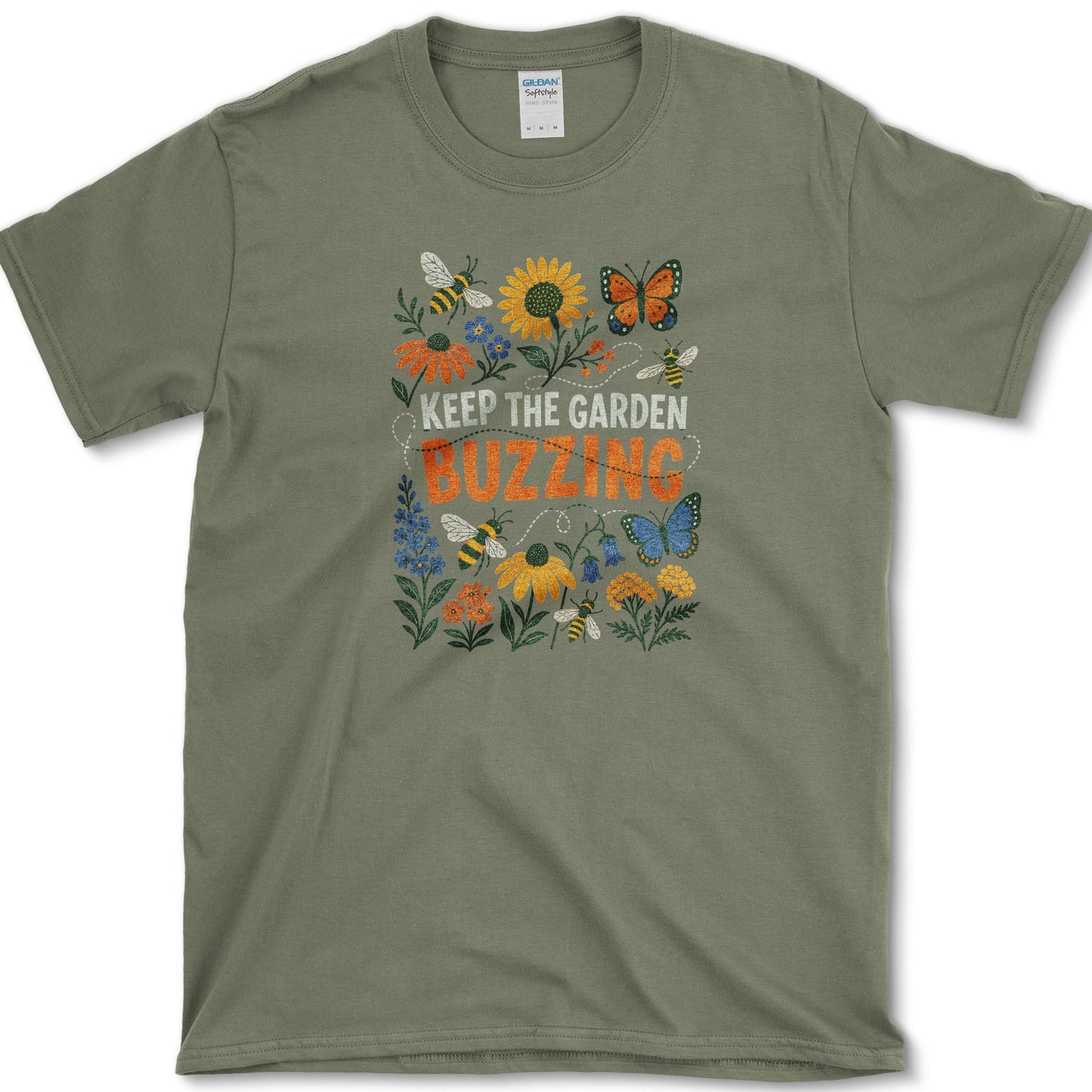 Keep Garden Buzzing T-Shirt S / Military Green Essential Tees