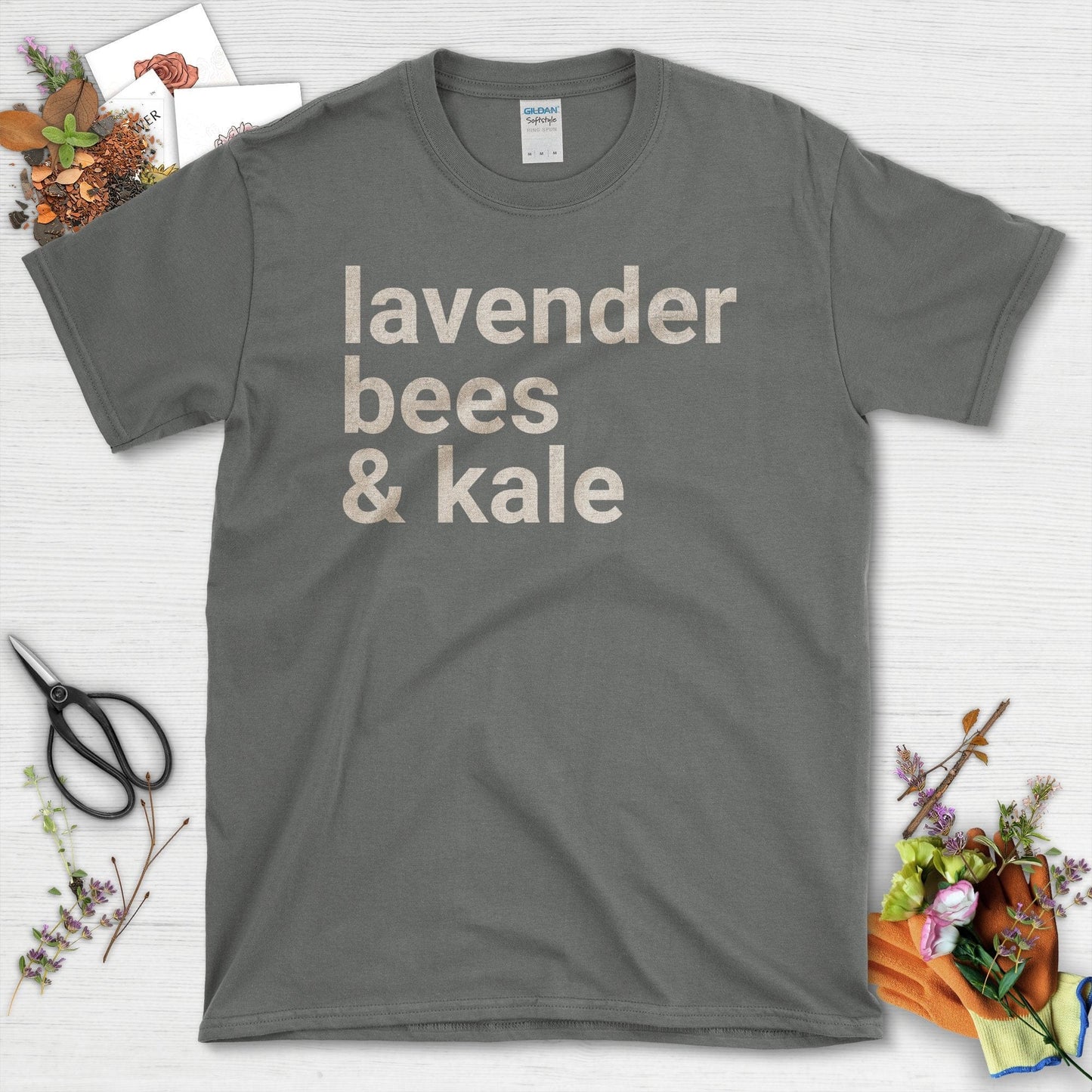 Lavender Bees and Kale Statement Graphic T-Shirt Charcoal / S T-Shirt