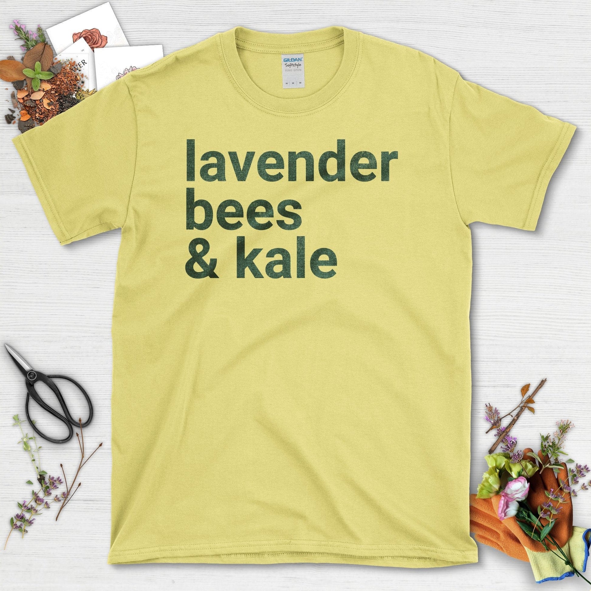 Lavender Bees and Kale Statement Graphic T-Shirt Cornsilk / S T-Shirt