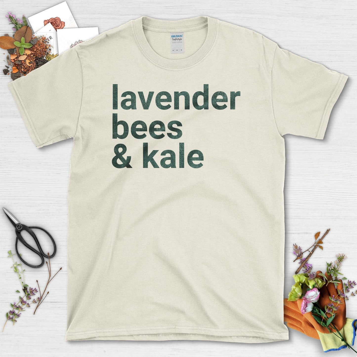 Lavender Bees and Kale Statement Graphic T-Shirt Natural / S T-Shirt