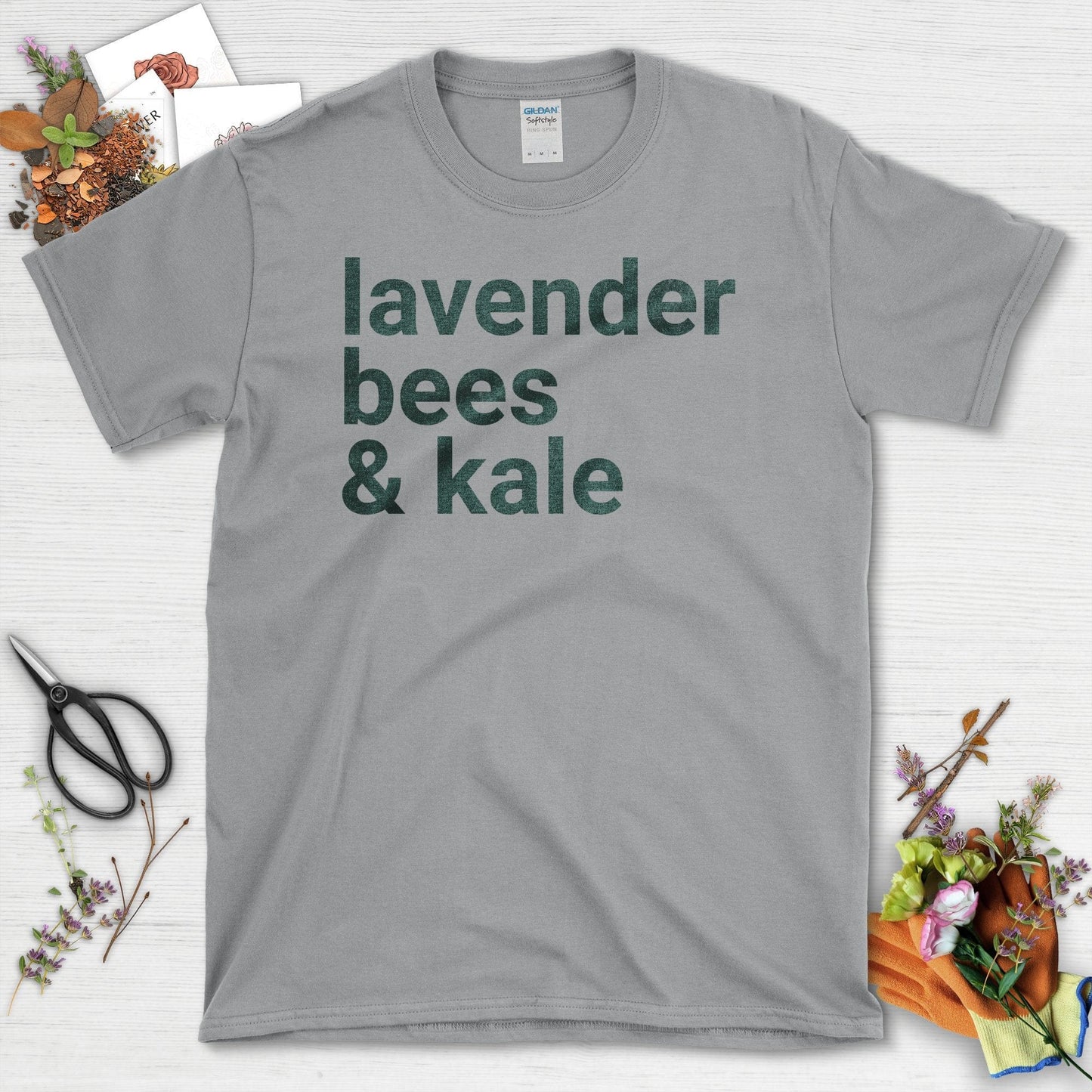 Lavender Bees and Kale Statement Graphic T-Shirt Sport Grey / S T-Shirt