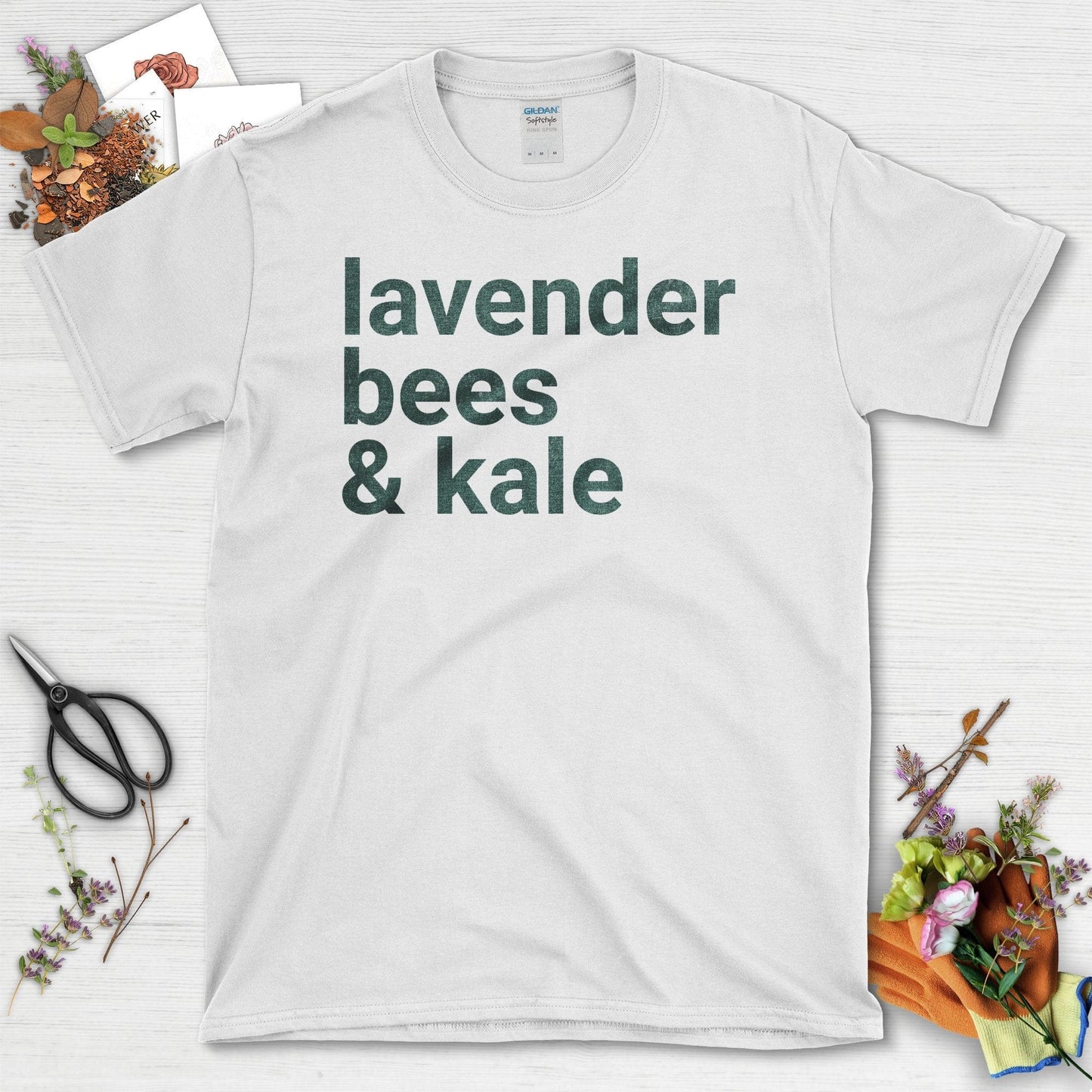 Lavender Bees and Kale Statement Graphic T-Shirt White / S T-Shirt