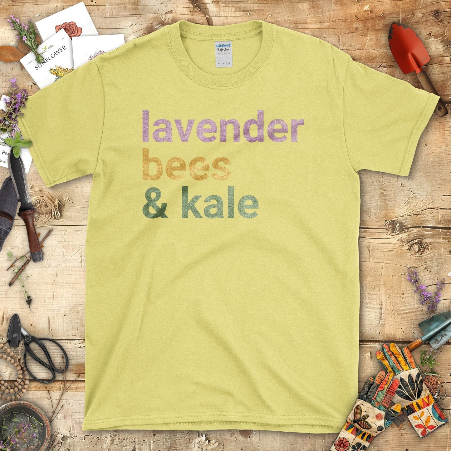 Lavender Bees Kale Garden Gardening T-Shirt Cornsilk / S T-Shirt