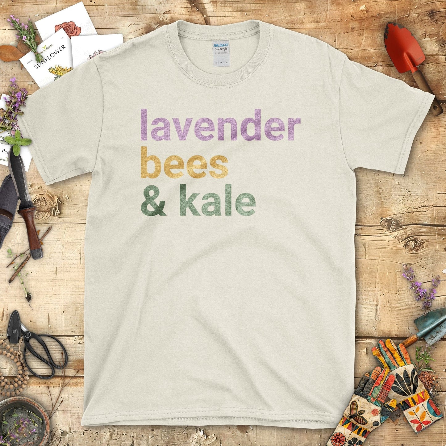 Lavender Bees Kale Garden Gardening T-Shirt Natural / S T-Shirt