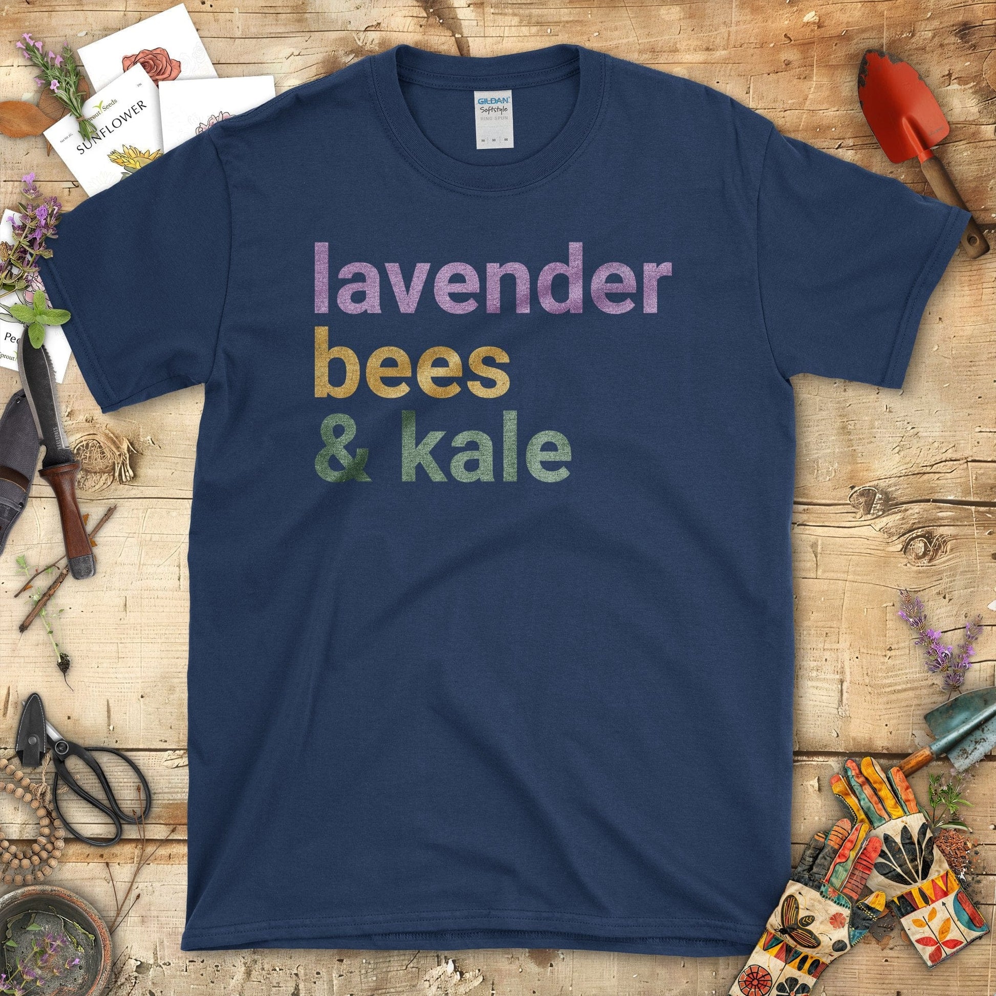 Lavender Bees Kale Garden Gardening T-Shirt Navy / S T-Shirt