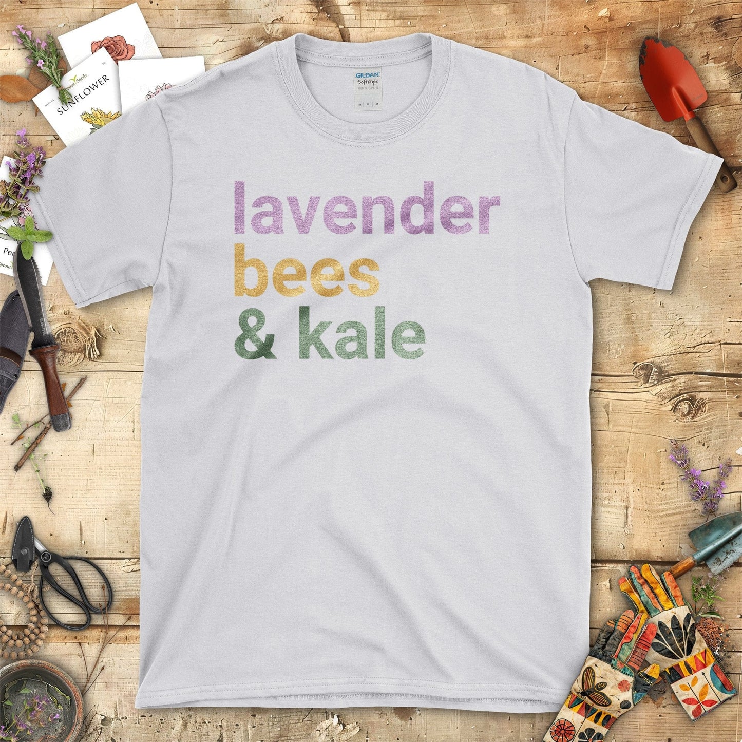 Lavender Bees Kale Garden Gardening T-Shirt Sport Grey / S T-Shirt