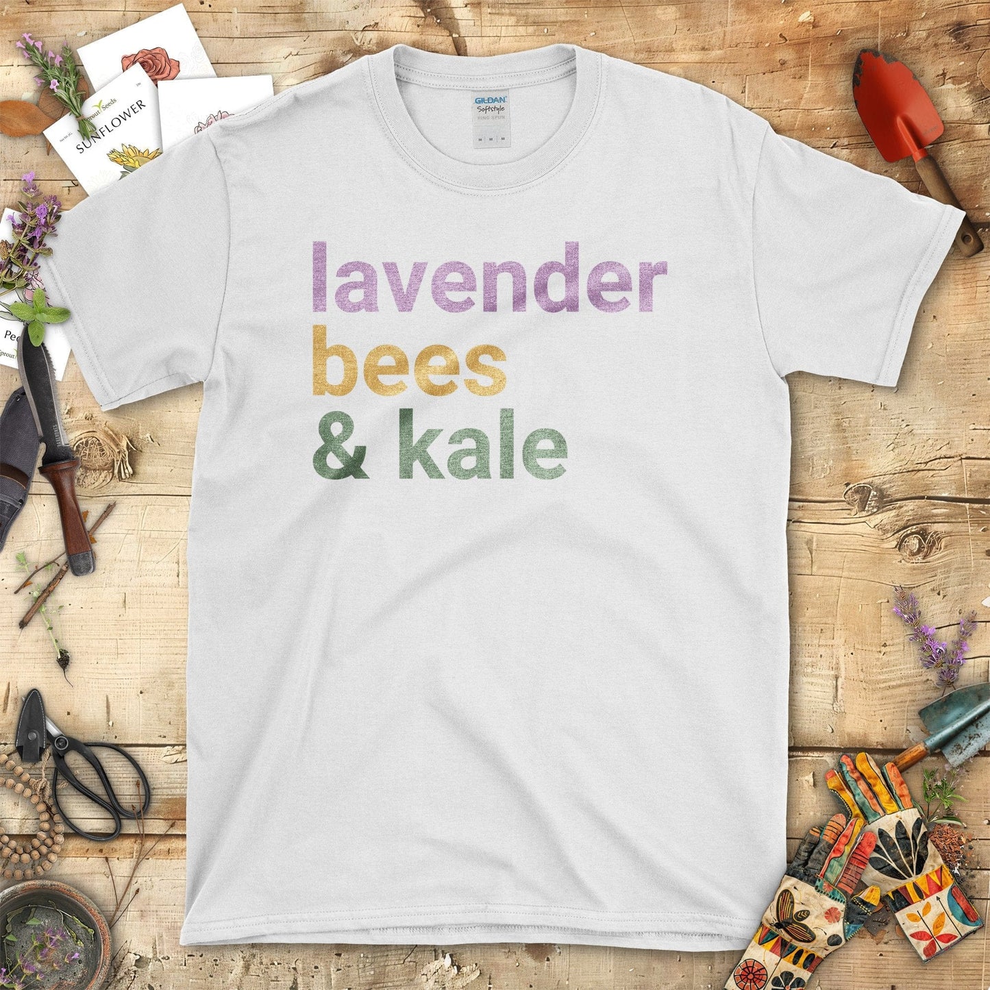 Lavender Bees Kale Garden Gardening T-Shirt White / S T-Shirt