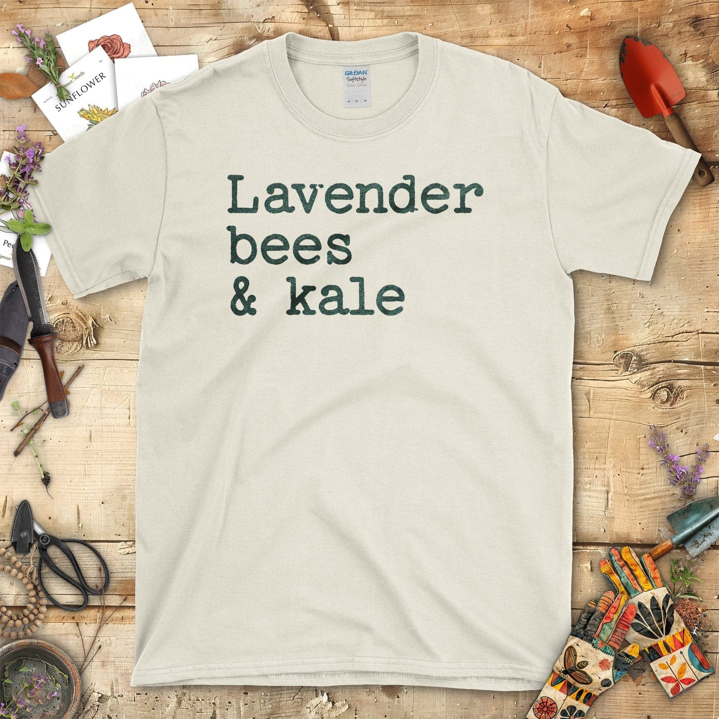 Lavender Bees Kale Gardening Enthusiast T-Shirt Natural / S T-Shirt