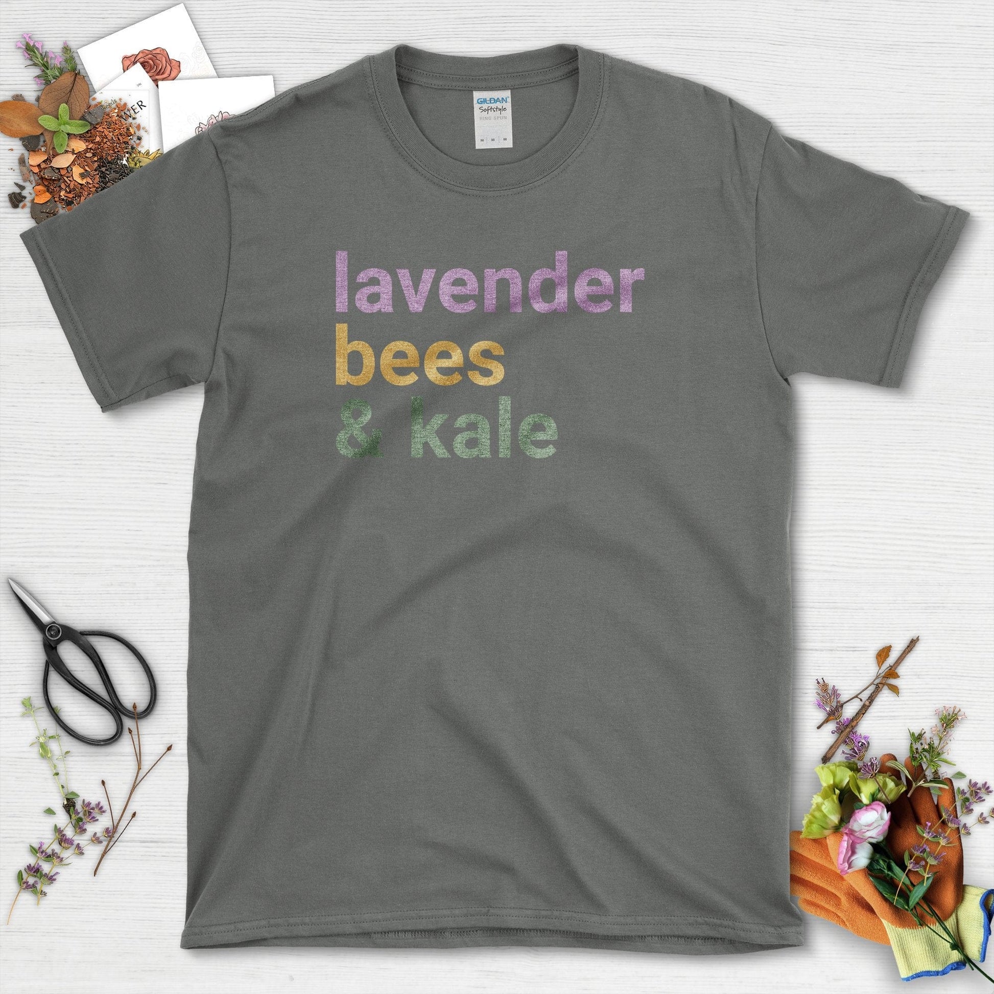 Lavender Bees & Kale T-Shirt Charcoal / S T-Shirt
