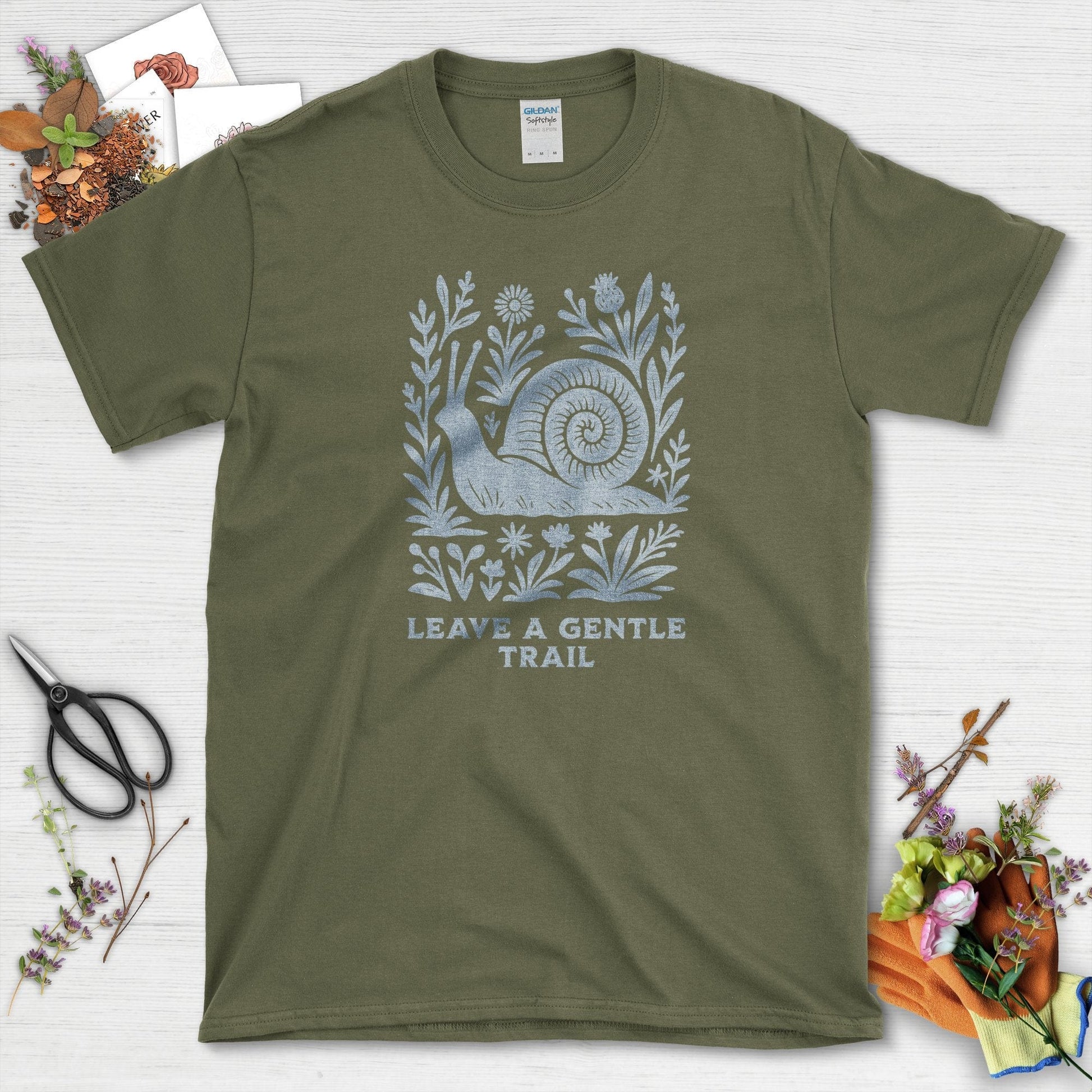 Leave a Gentle Trail T-Shirt Military Green / S Physical Item