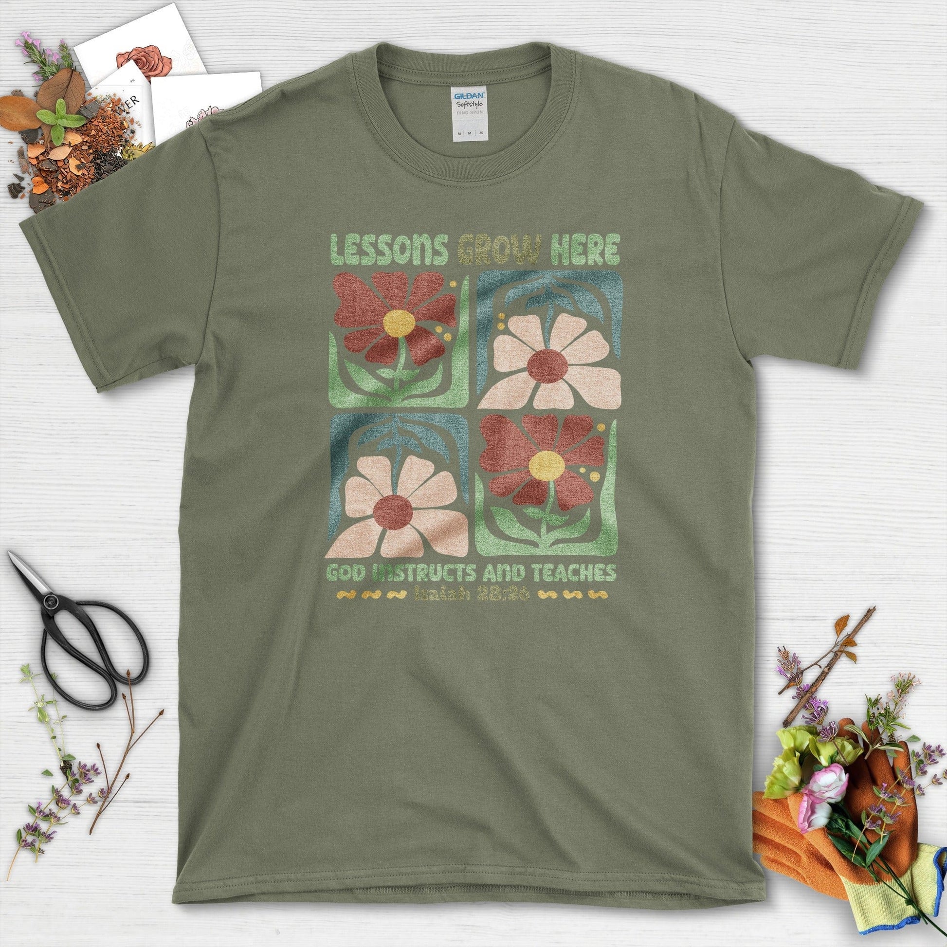 Lessons Grow Here T-Shirt Essential Tees / S / Military Green Physical Item