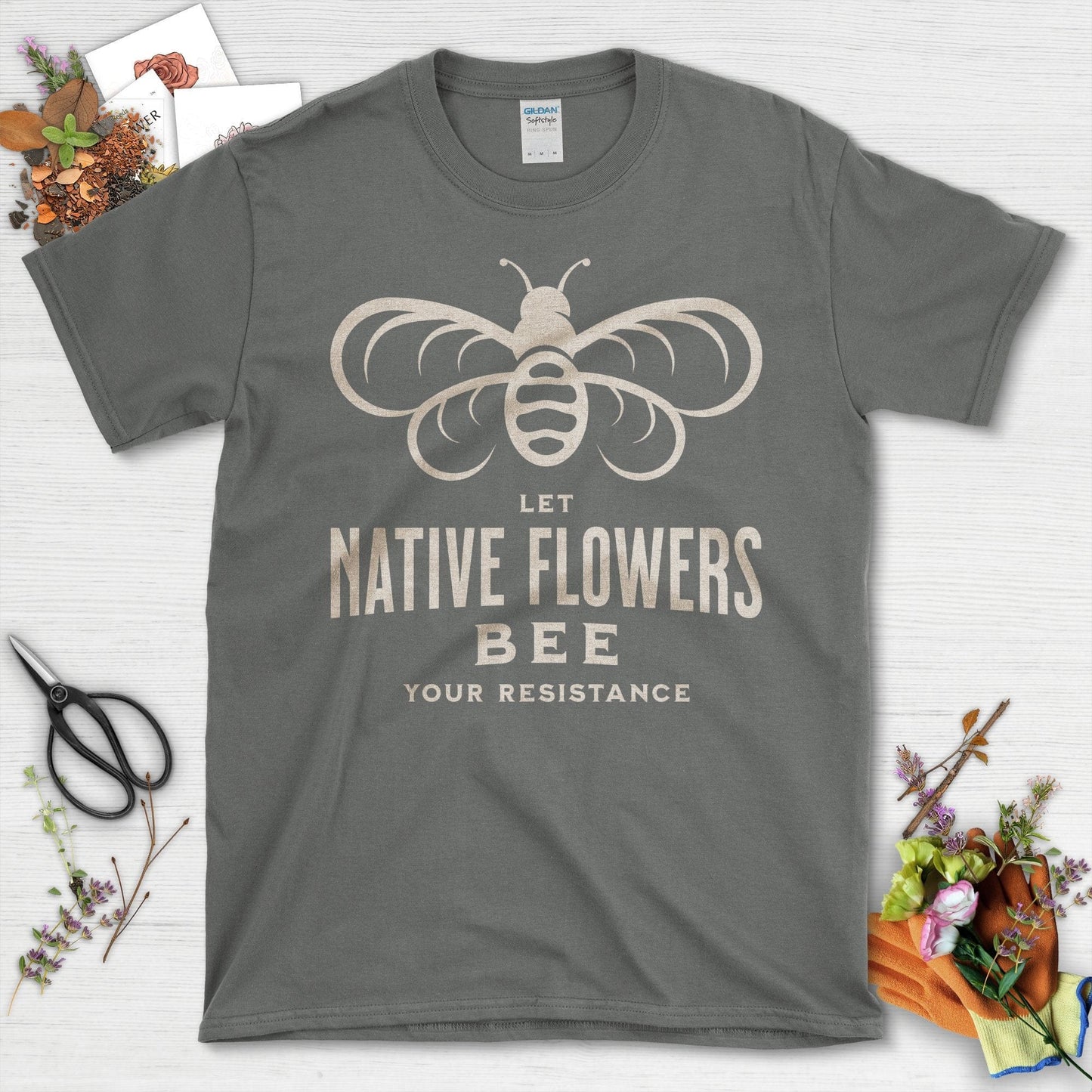 Let Native Flowers Bee Your Resistance T-Shirt Charcoal / S T-Shirt