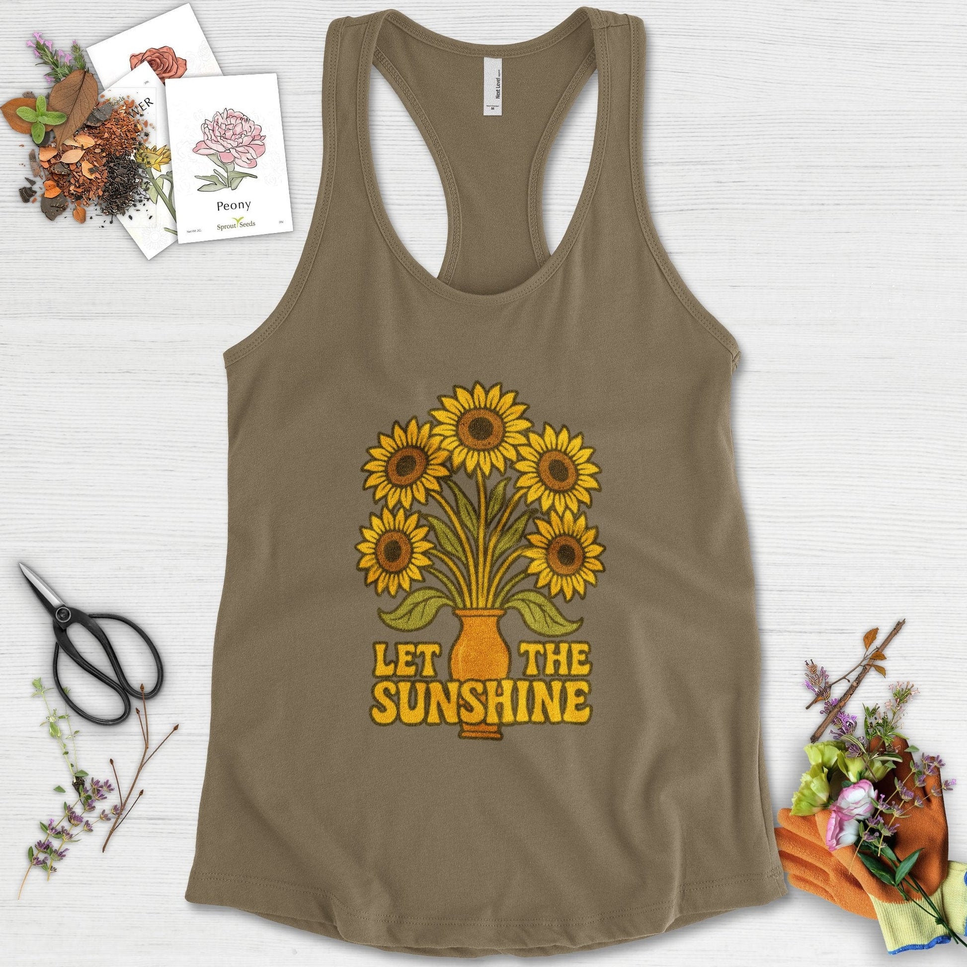 Let the Sunshine Garden Racerback Racerback / XS / Military Green Physical Item