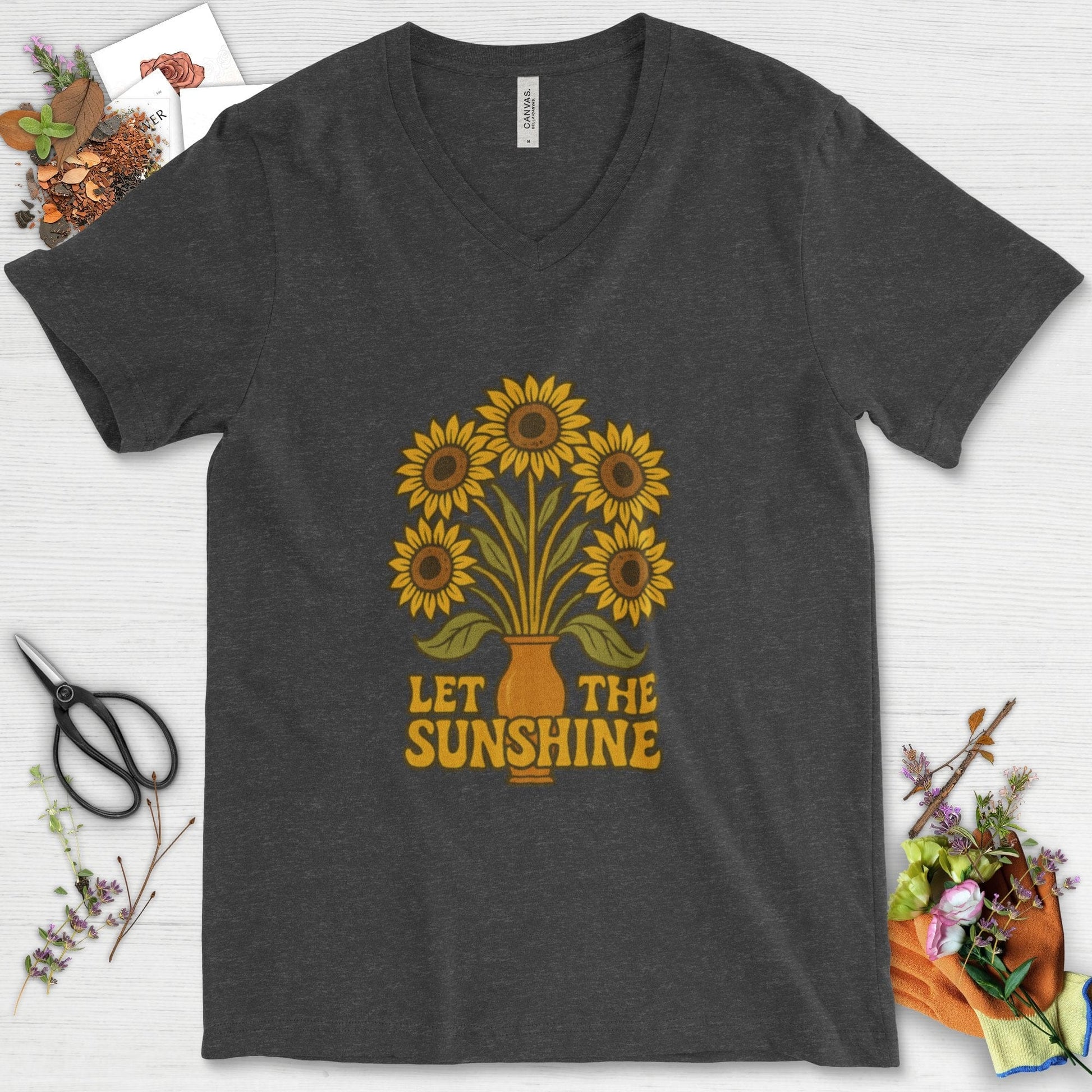 Let the Sunshine Garden V-Neck Dark Grey Heather / S Physical Item