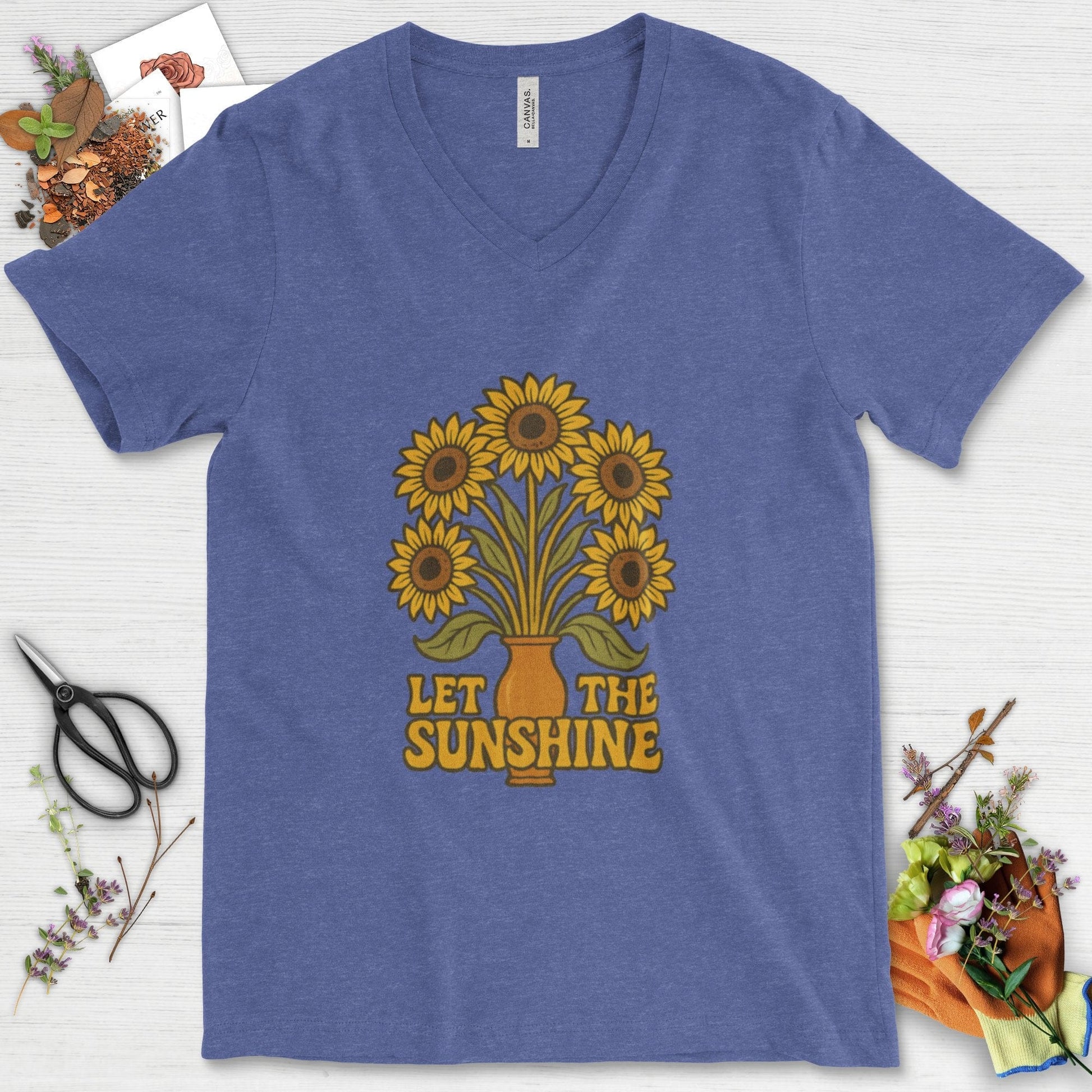 Let the Sunshine Garden V-Neck Heather True Royal / S Physical Item