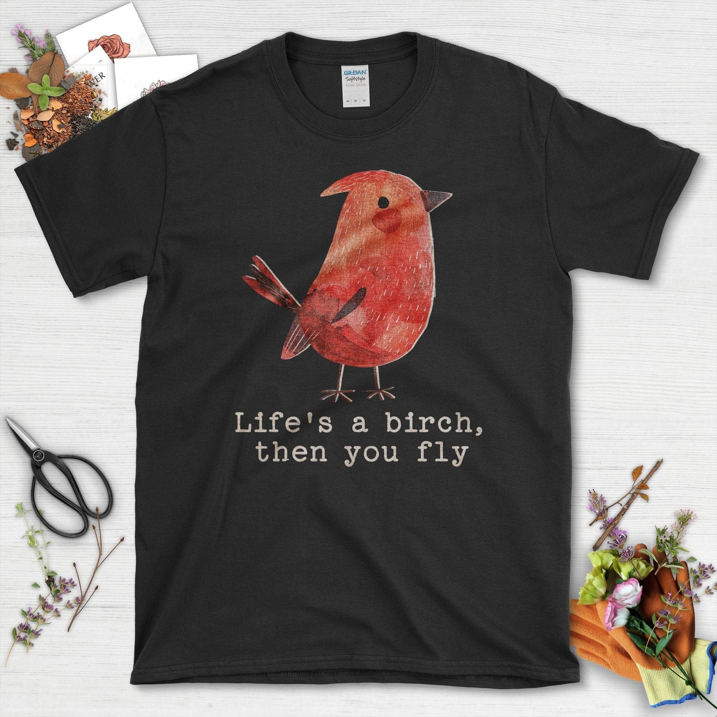 Life's a Birch Then You Fly Graphic Bird T-Shirt Black / S T-Shirt