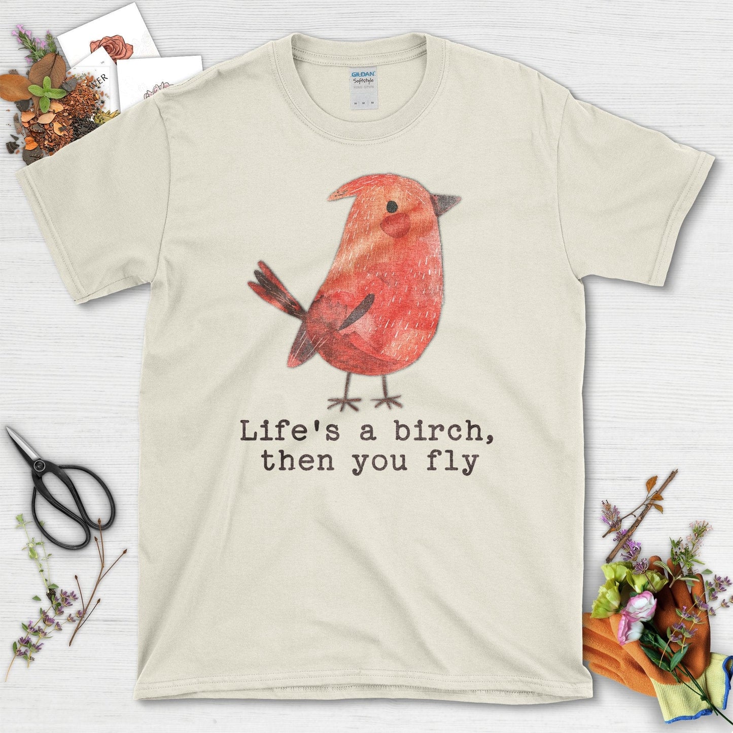 Life's a Birch Then You Fly Graphic Bird T-Shirt Natural / S T-Shirt