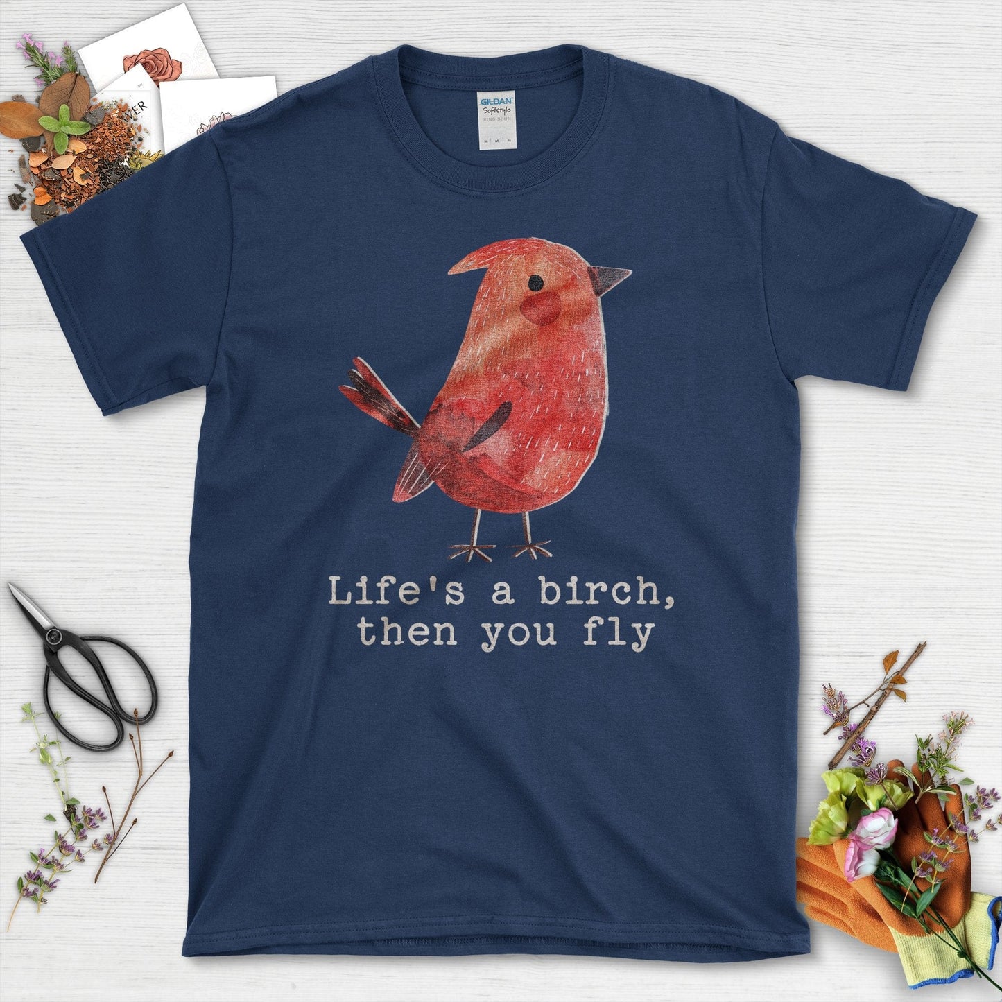 Life's a Birch Then You Fly Graphic Bird T-Shirt Navy / S T-Shirt