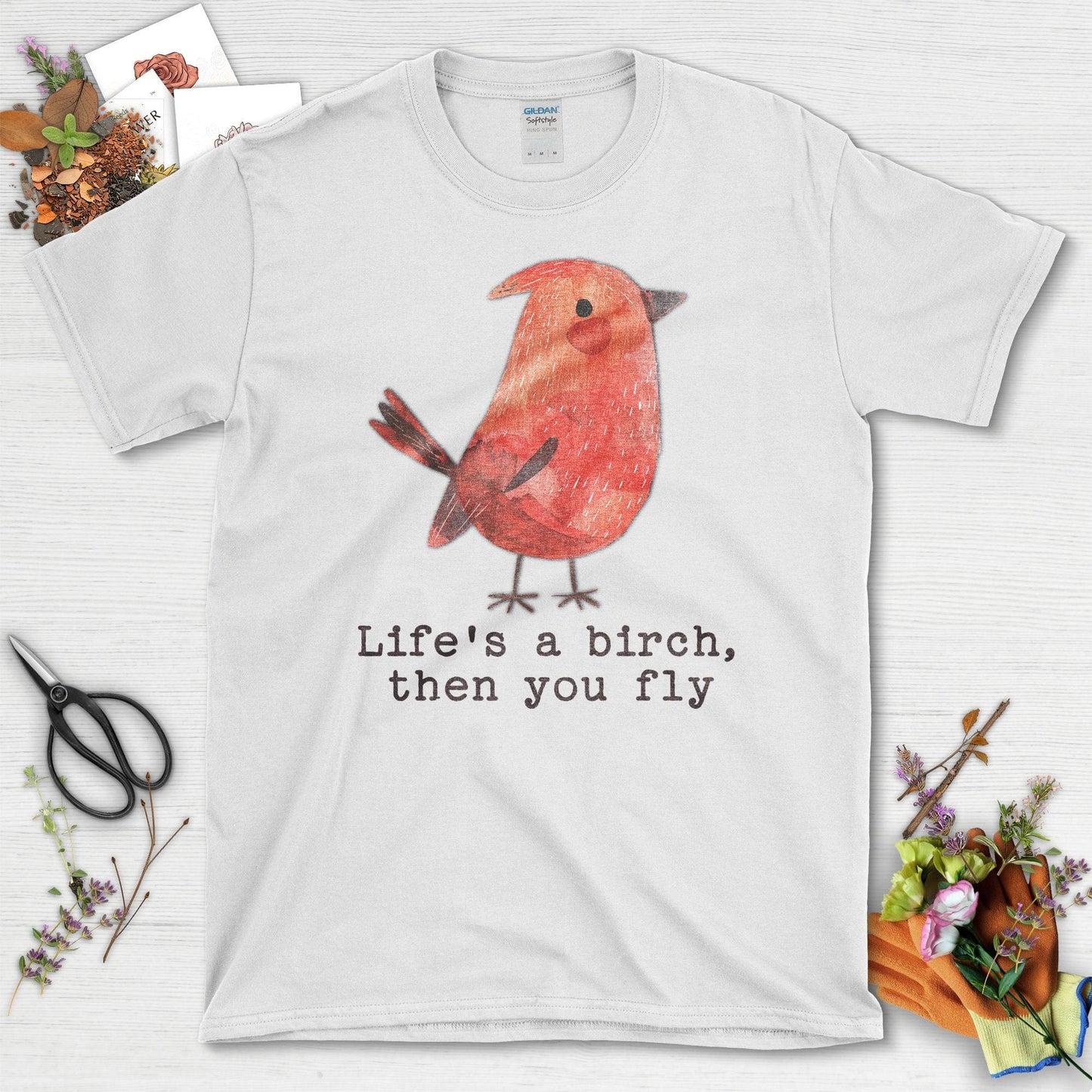 Life's a Birch Then You Fly Graphic Bird T-Shirt White / S T-Shirt