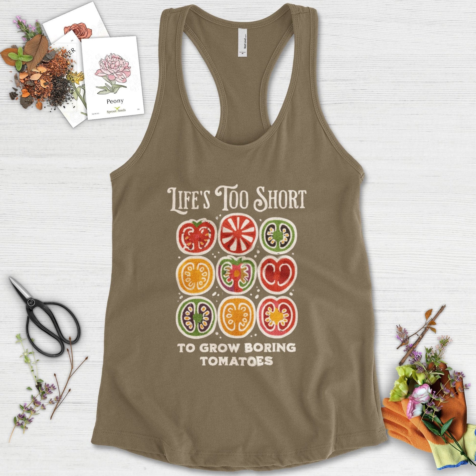 Life's Too Short Tomatoes Racerback Racerback / XS / Military Green Physical Item