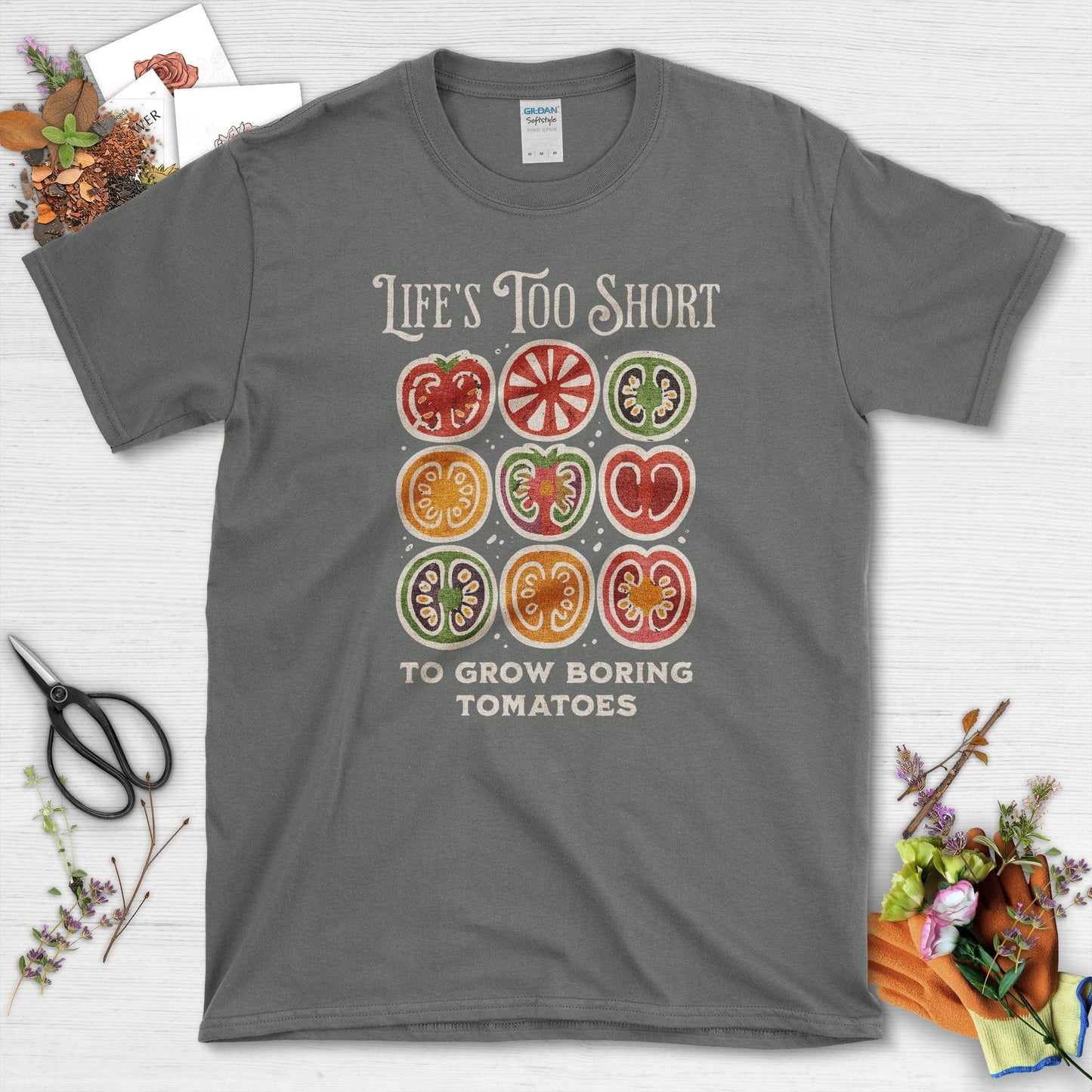 Life's Too Short Tomatoes T-Shirt Charcoal / S Physical Item