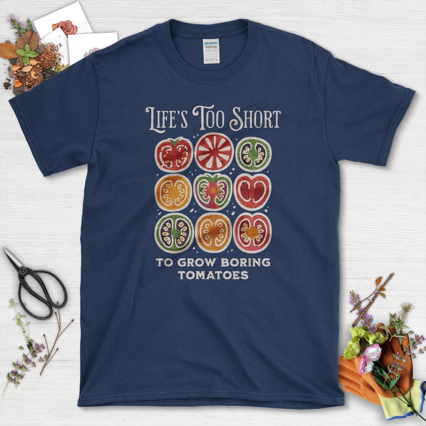 Life's Too Short Tomatoes T-Shirt Navy / S Physical Item