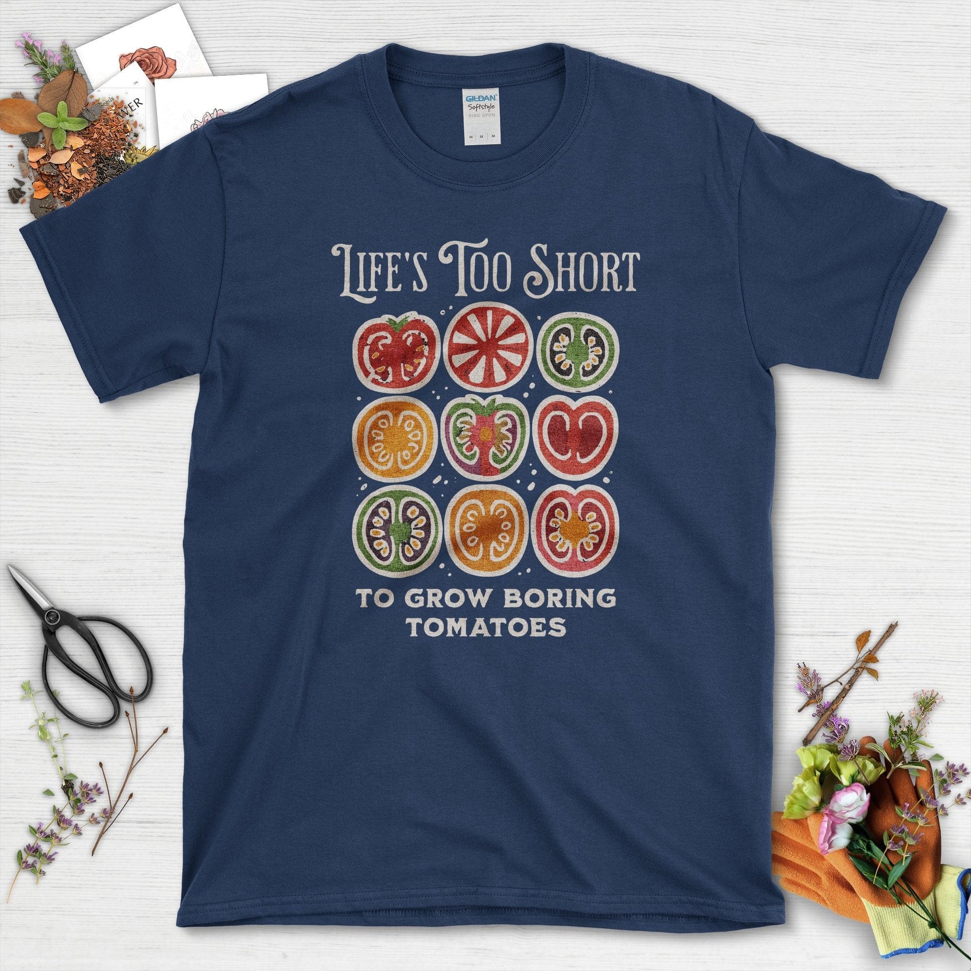Life's Too Short Tomatoes T-Shirt Navy / S Physical Item