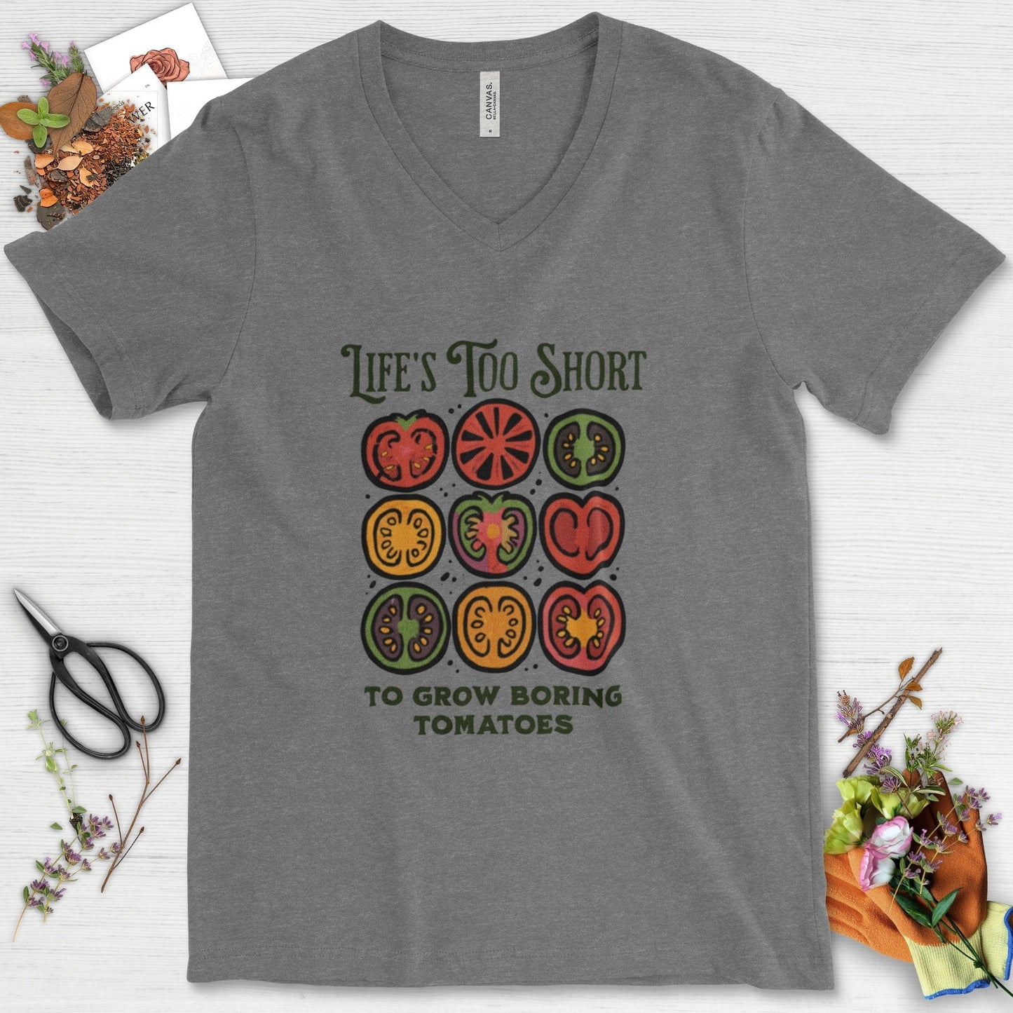 Life's Too Short Tomatoes V-Neck Deep Heather / S T-Shirt
